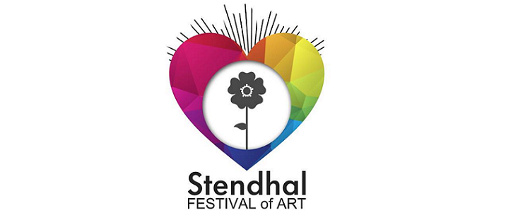 Colorful heart with a flower inside and rays emanating from it, with the text 'Stendhal Festival of Art' below.