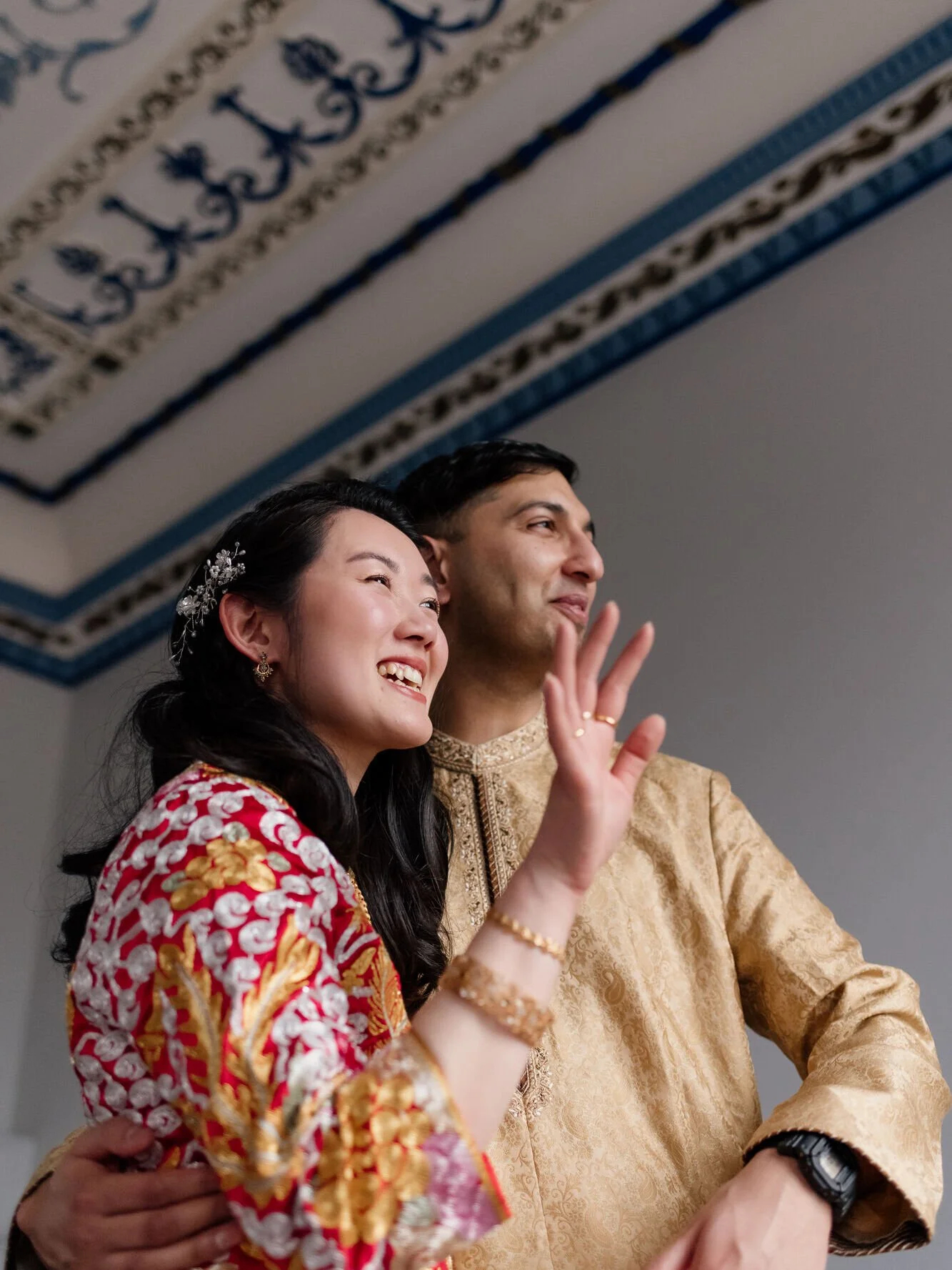 Mei &amp; Haroon waving to their friends during couples' portraits at the gorgeous Shrigley Hall Hotel 🥹 ❤️ 

Photographer: @laurabarehamphotography
Venue: @shrigleyhallhotel
Ceremony: @yourceremony001
Bridal outfit: @asos
Entertainment: @cheshireev
