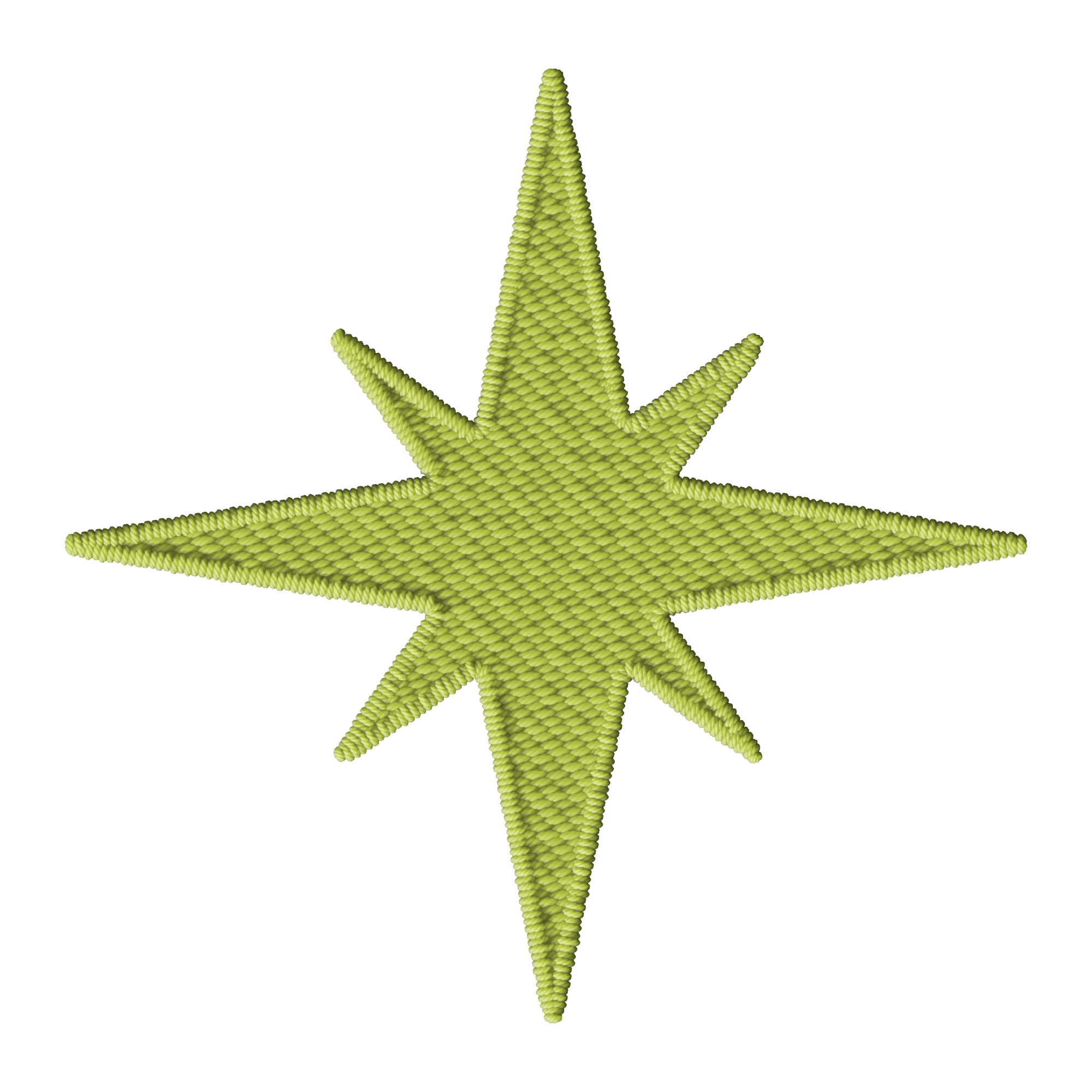 A three-dimensional 3D star-shaped object made of woven gold or yellow material with a textured surface, set against a black background.