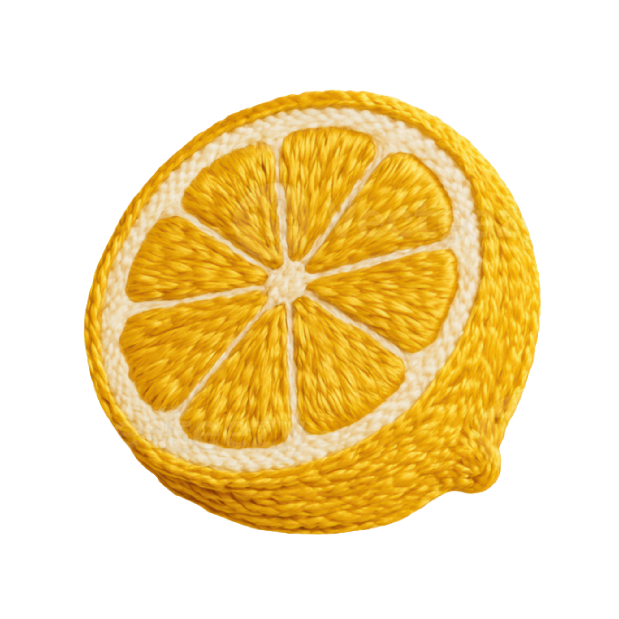 Digital illustration of a sliced orange with a woven texture.