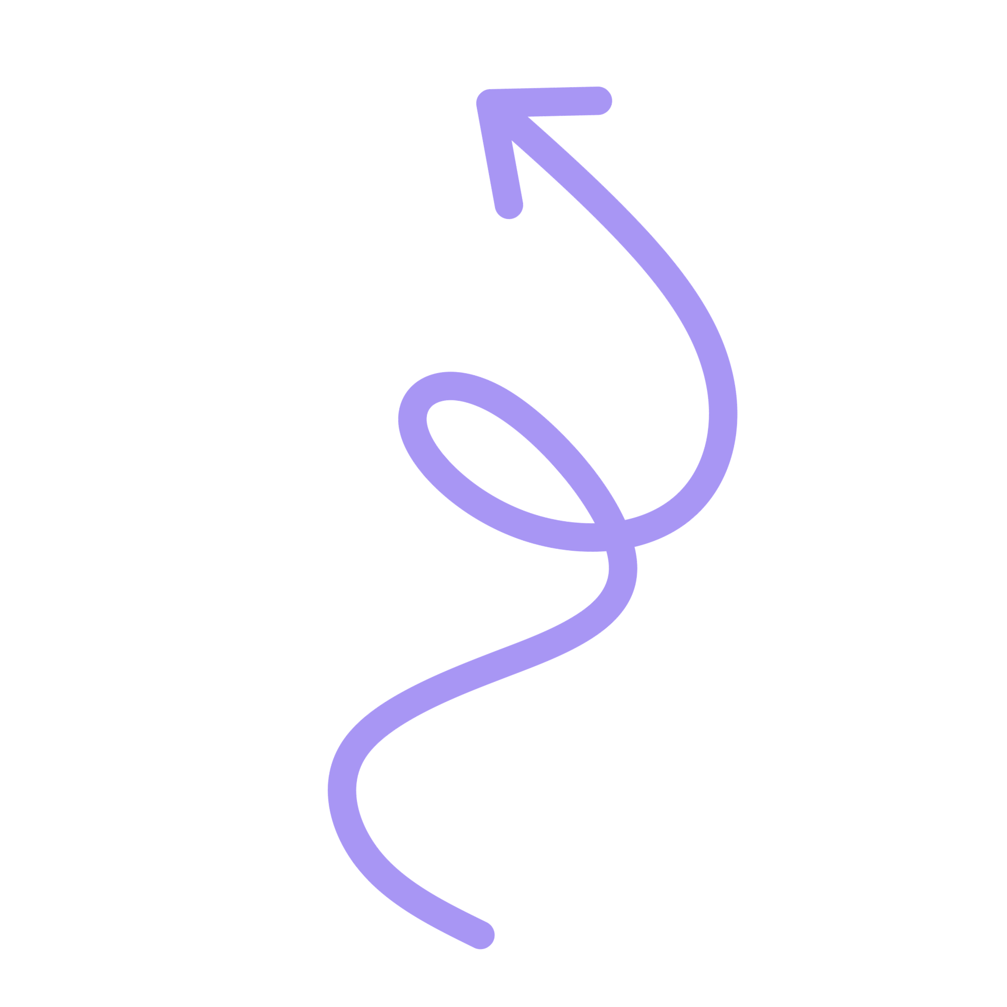 Purple arrow illustrating movement along a winding path or line.