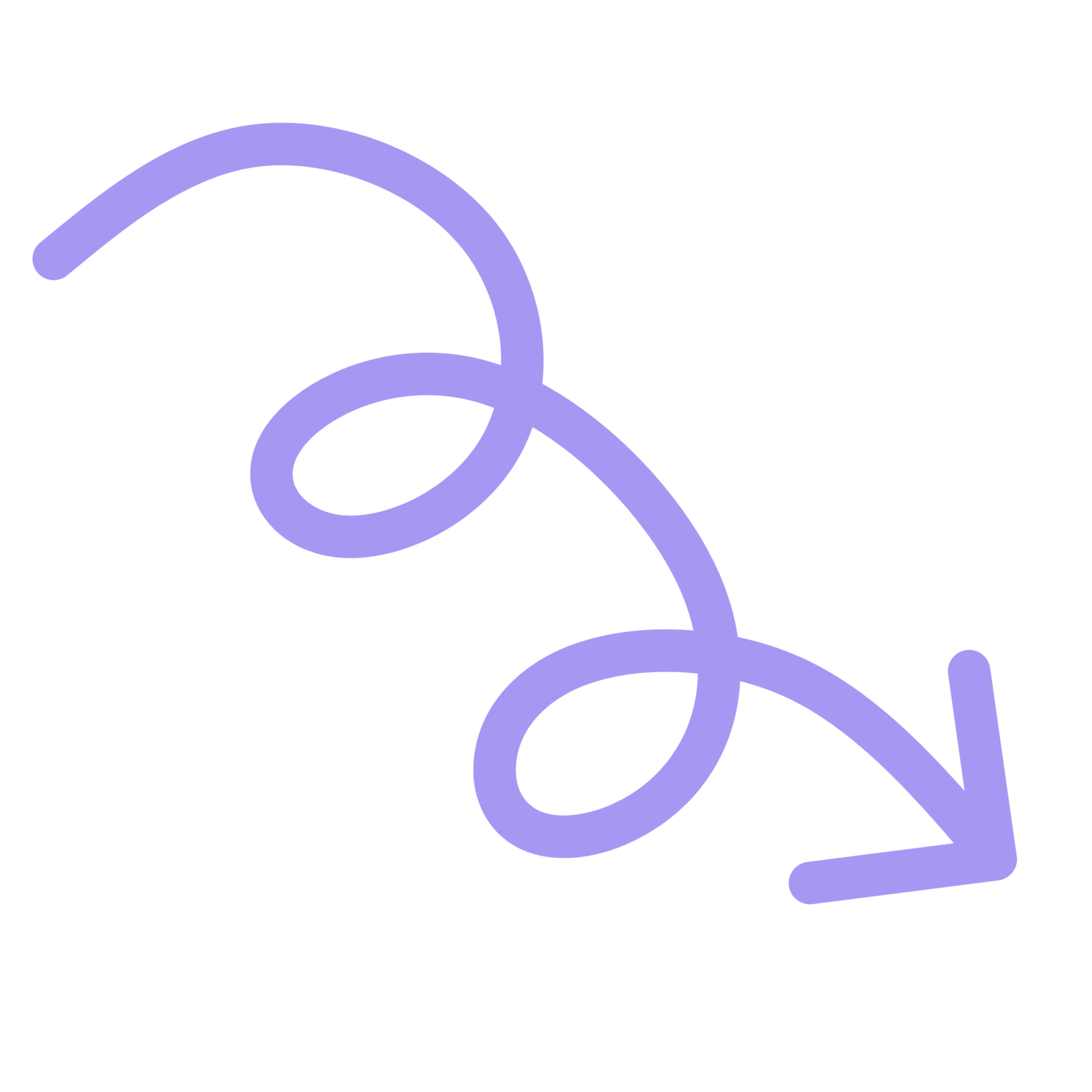 Purple arrow with loops pointing downwards on a transparent background.