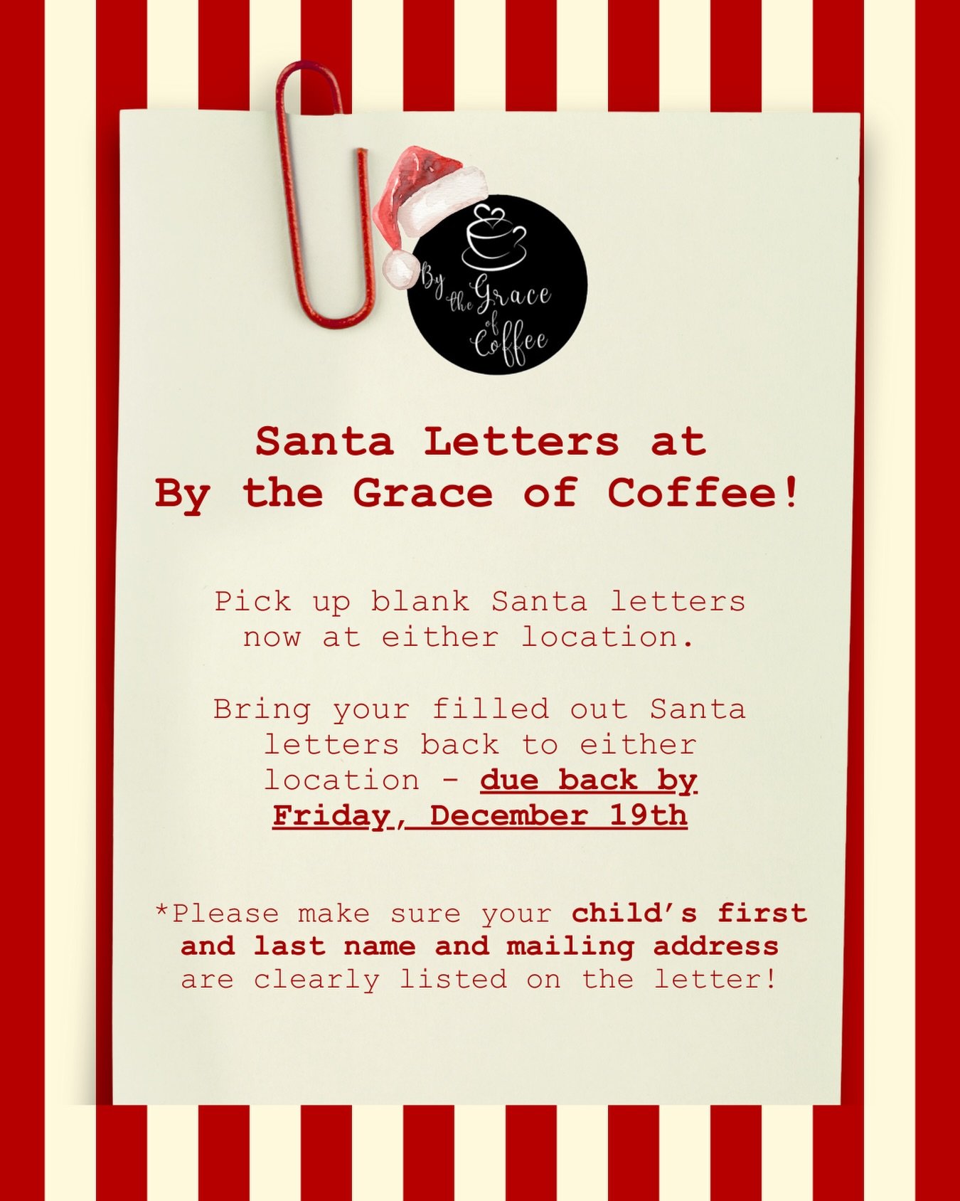 Swing by and grab a Santa letter! BTGOC has been officially approved by the jolly fella himself for the 2nd year! Our letters are VIP and he loves our kiddos soooooo much he even sends a few words back 🫶🏼❤️