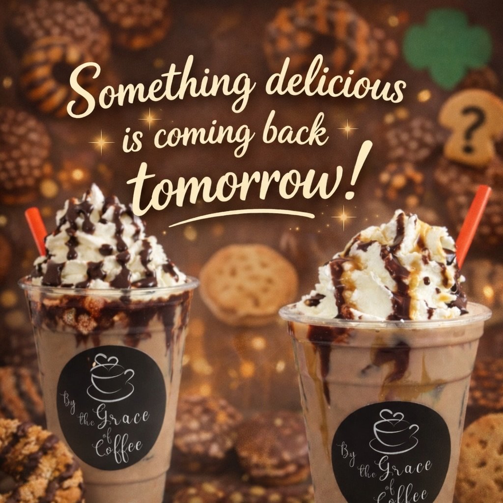 Something delicious is coming back tomorrow&hellip; 👀☕✨

If you know, you KNOW 🍪💚

Get ready for one of your favorite seasonal treats to make its return at By the Grace of Coffee!

Any guesses?! 👇