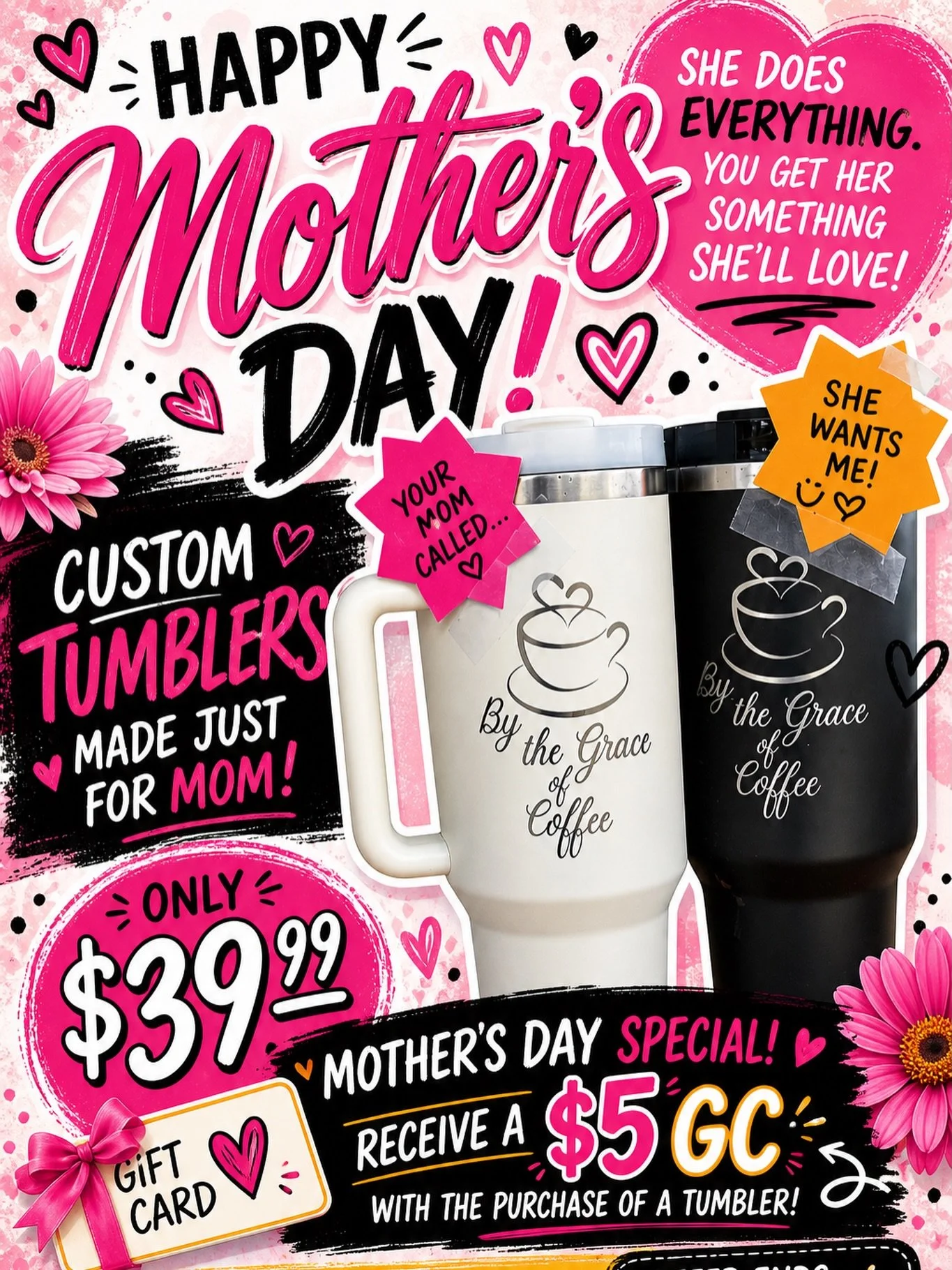 Roses are red,
Violets are blue,
Mom deserves coffee&hellip;
And a custom tumbler too 💐☕✨

This Mother&rsquo;s Day, surprise Mom with a custom BTGOC tumbler she&rsquo;ll actually use every single day! 💖

✨ Mother&rsquo;s Day Special ✨
Custom Tumble
