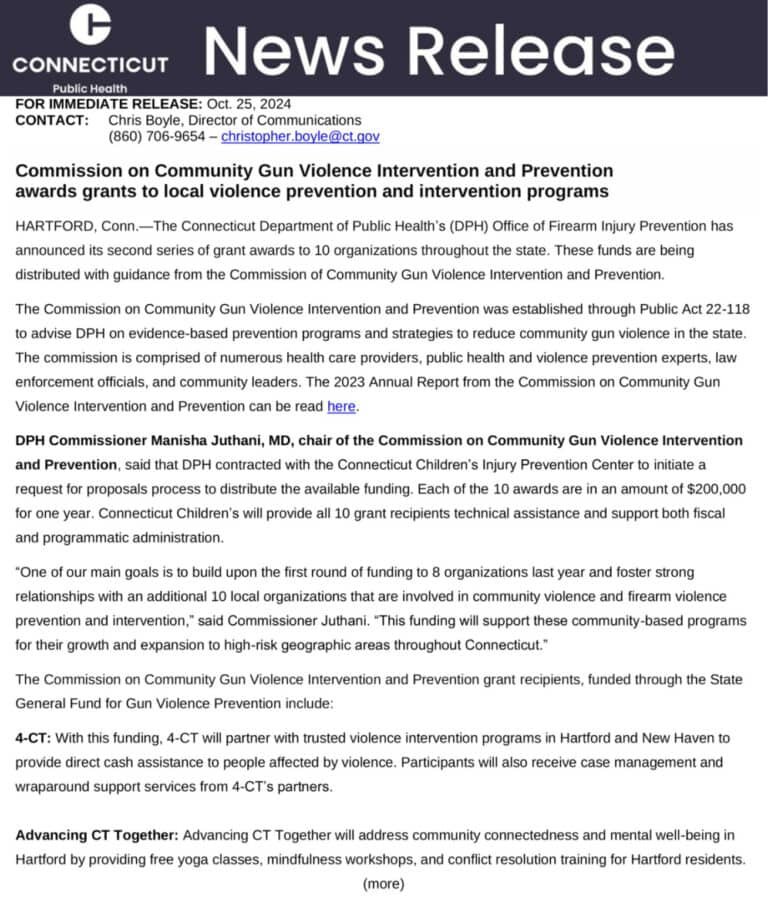 COMMISSION ON COMMUNITY GUN VIOLENCE INTERVENTION AND PREVENTION AWARDS GRANTS TO LOCAL VIOLENCE PREVENTION AND INTERVENTION PROGRAMS
