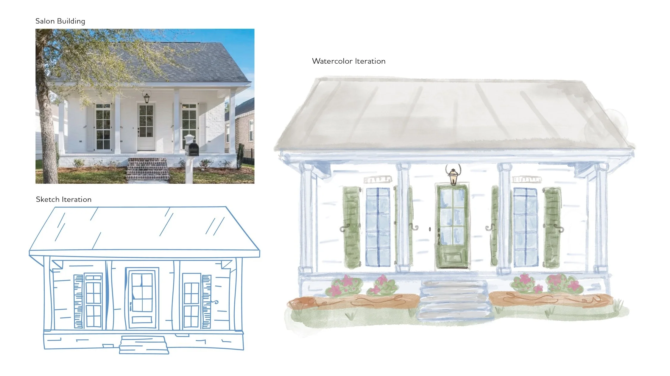 Initial logo, color palette, and watercolor drafts