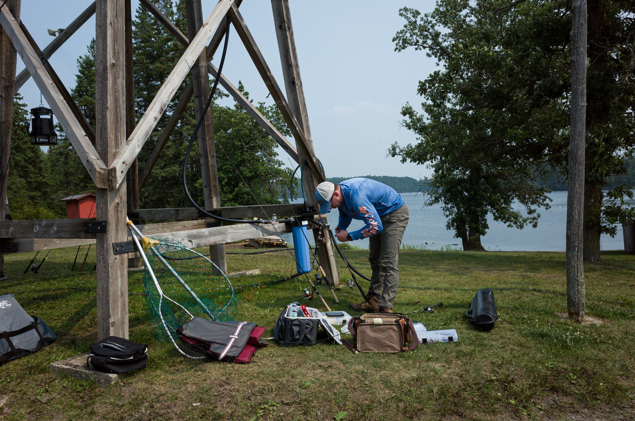 Scott preparing his fishing rod