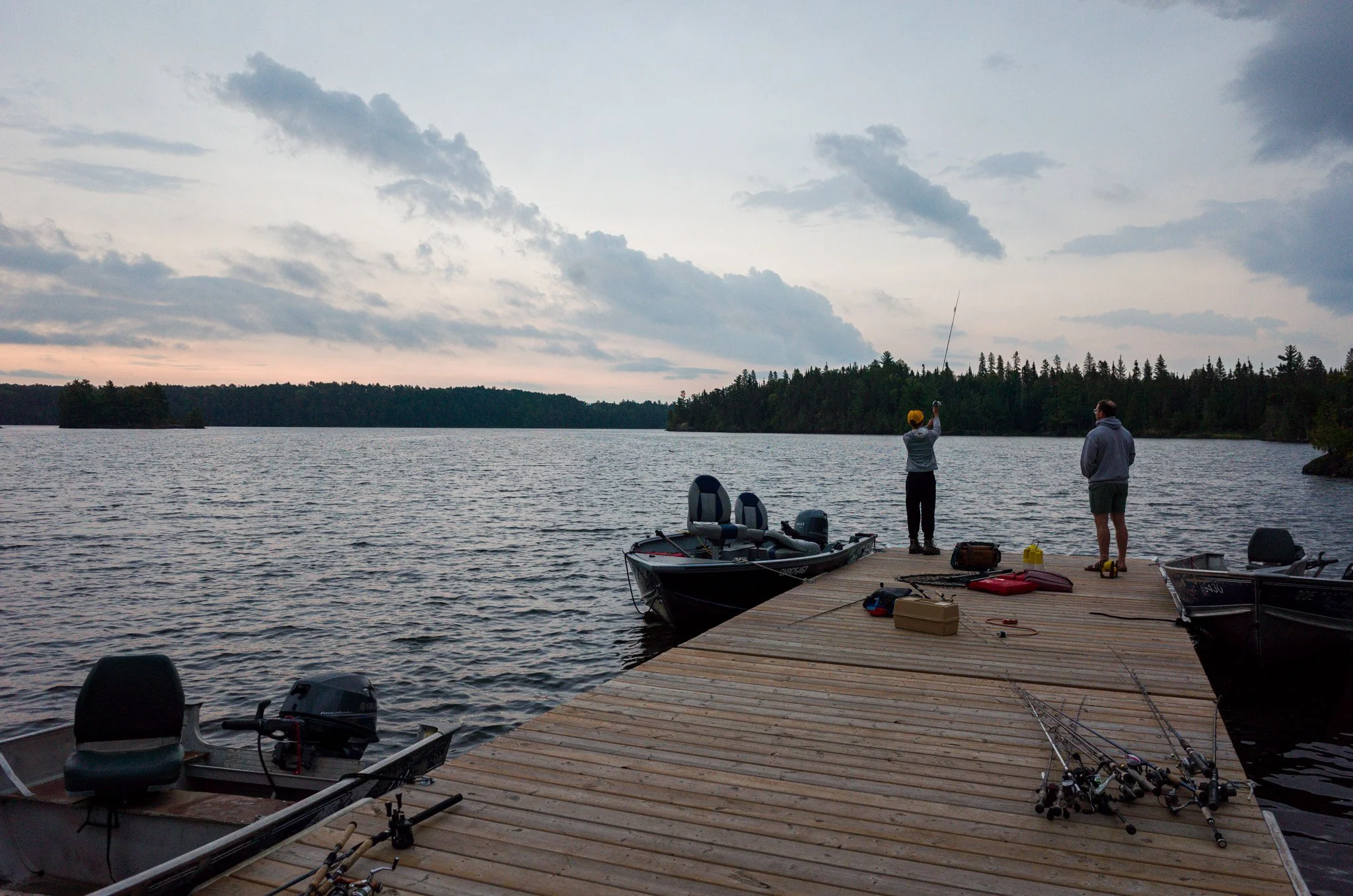 Scott teaching Cameron how to use a casting rod and praying he doesn't bird nest the line. We've all done it.