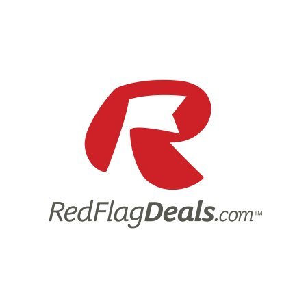 Logo of RedFlagDeals.com featuring a stylized red 'R' above the name in gray text.