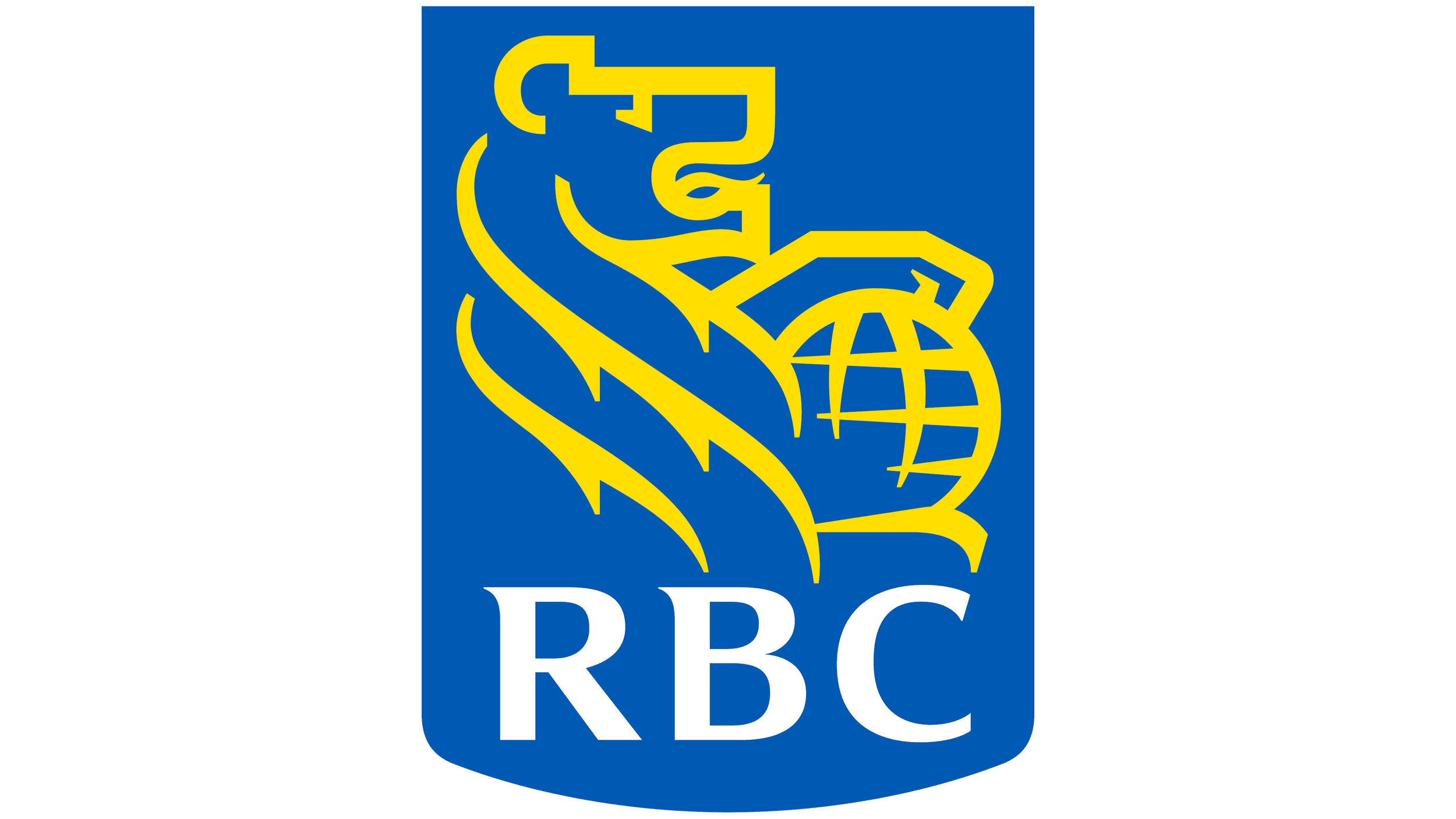 RBC logo featuring a stylized yellow lion holding a globe on a blue background.