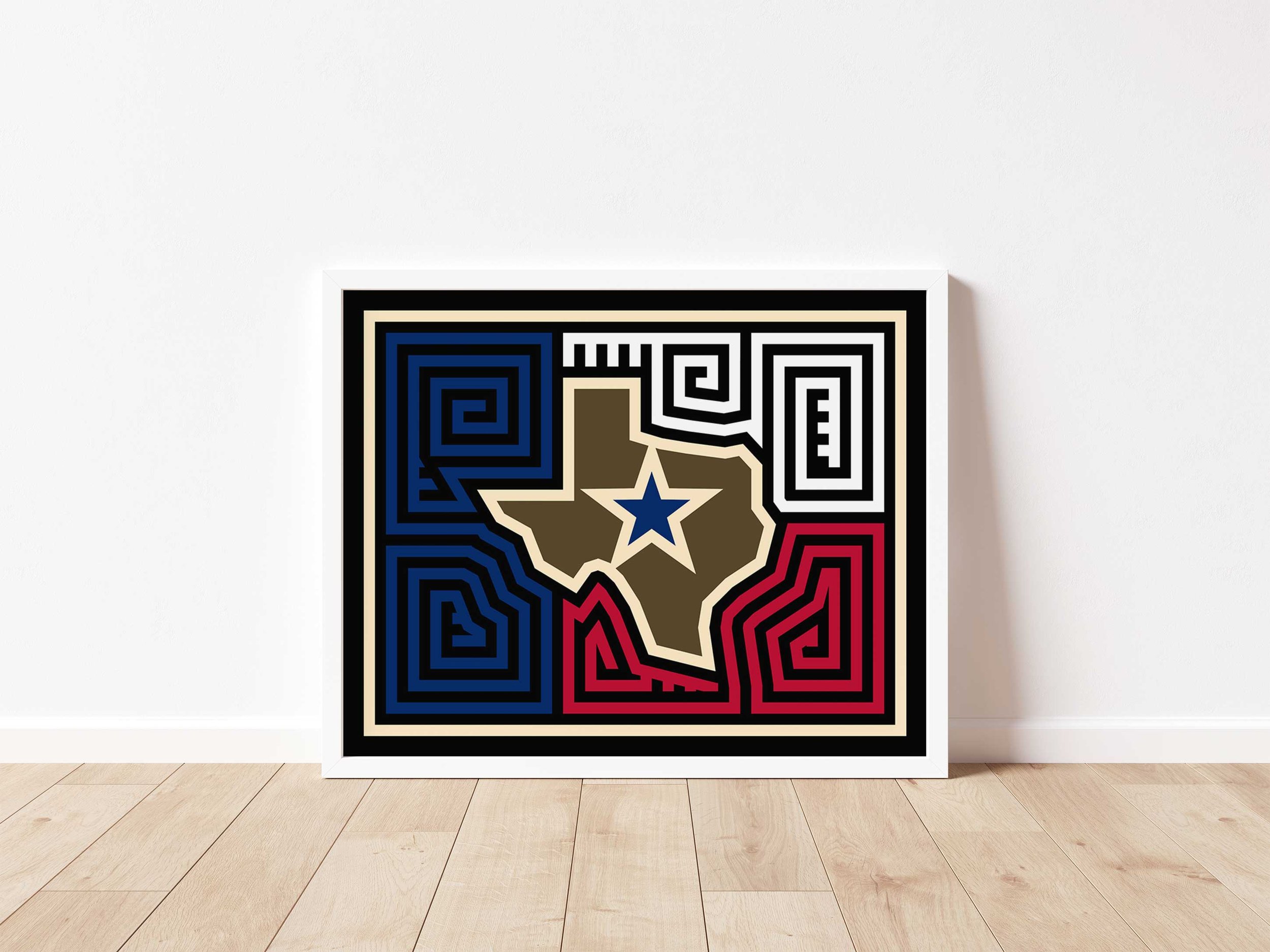 Texas State Map on Flag Print