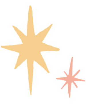 Two stylized star illustrations, one large cream-colored and one smaller pink, against a black background.