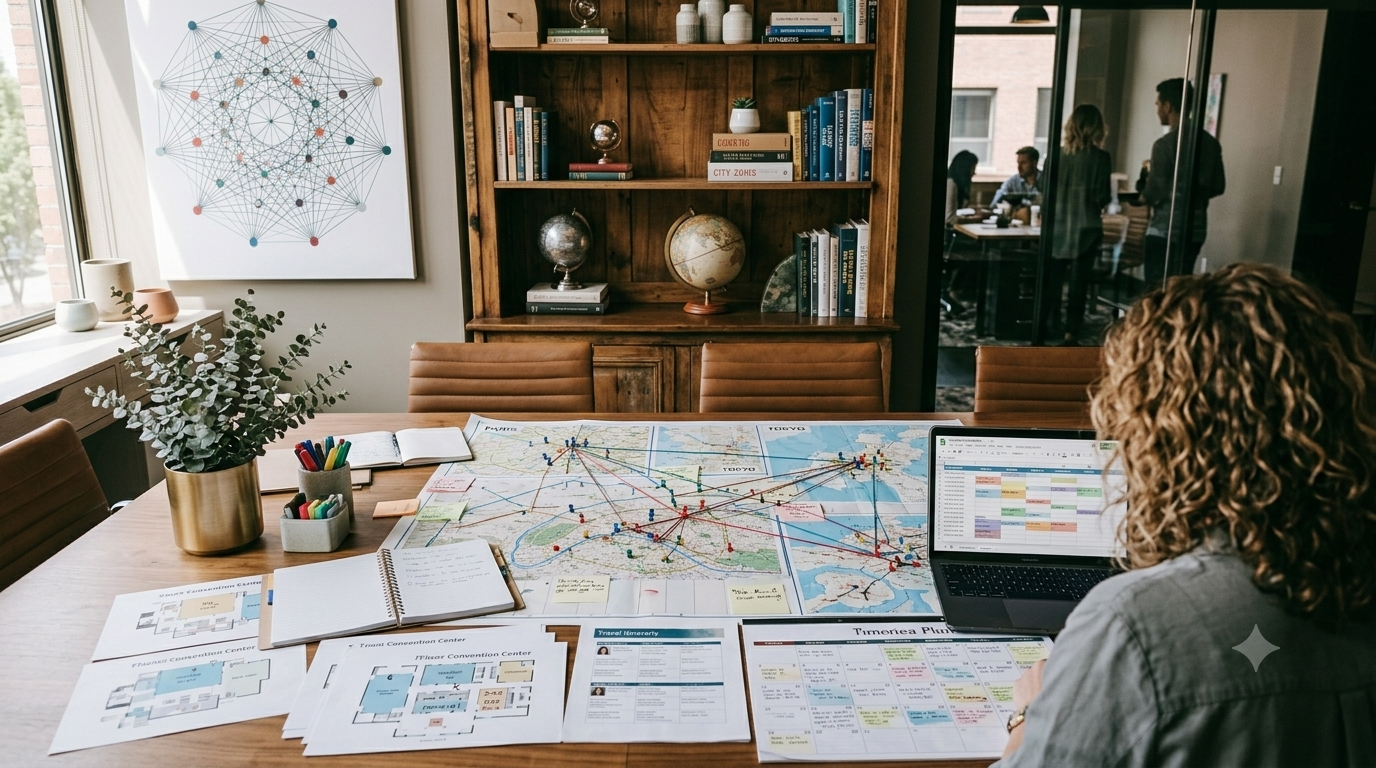 Woman planning a multi city conference