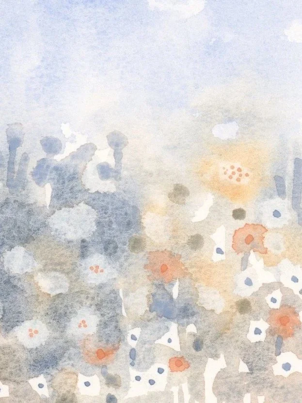 Flowers in vase gouache painting on paper illustration from vintage quilt applique