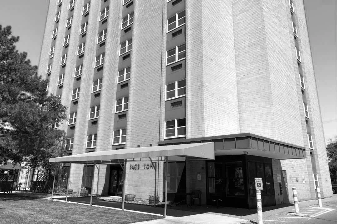 Exterior of Sage Tower and front entryway