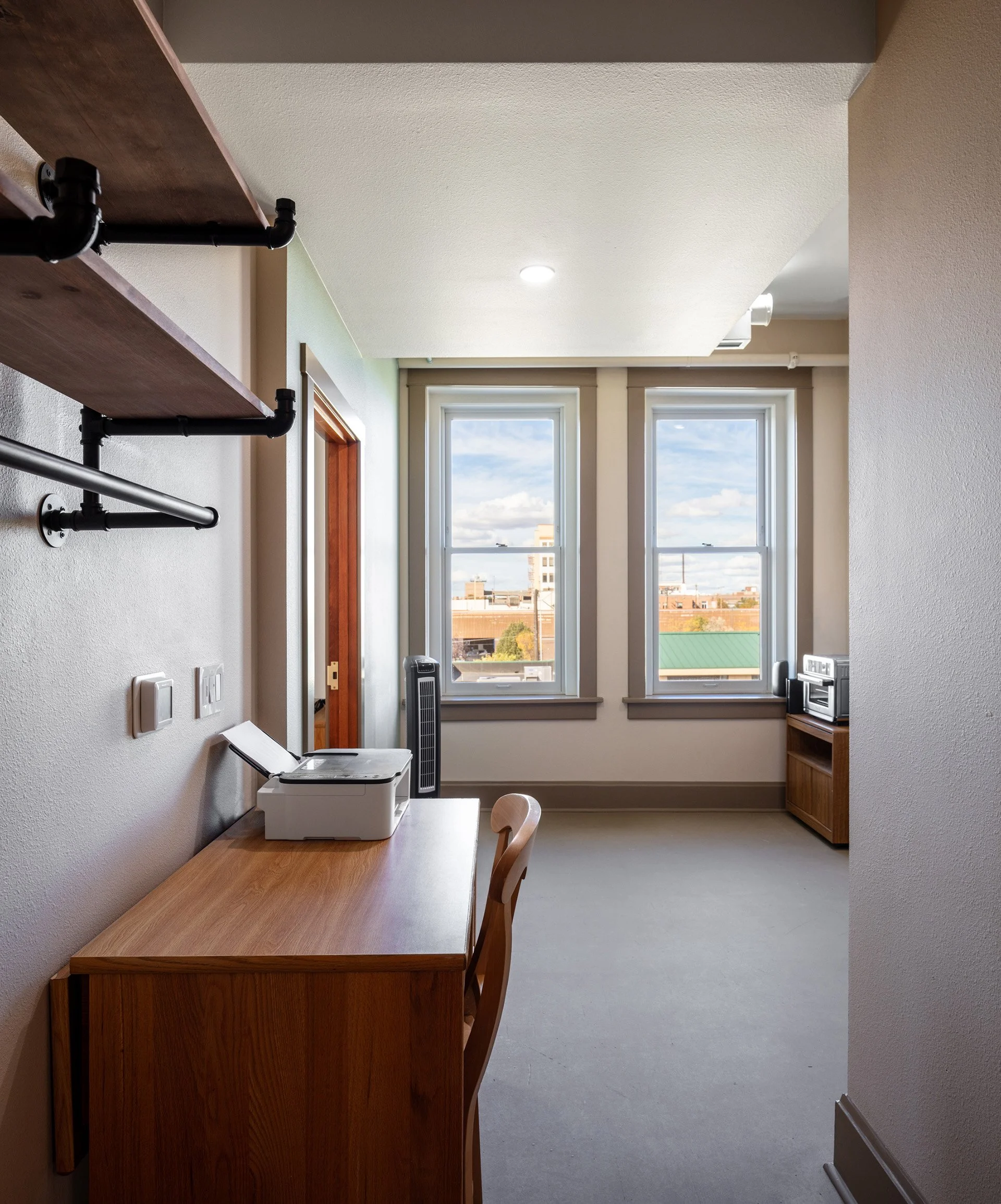 Space inside and view from a Baatz apartment home