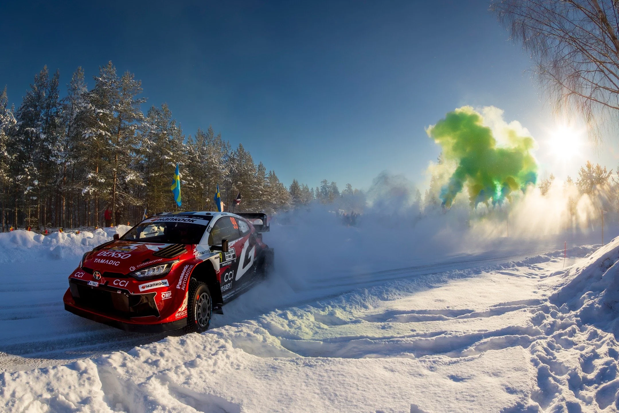 Cold stage, hot crowd.

Another angle of Oliver Solberg powering through SS9 V&auml;nn&auml;s 1 at Rally Sweden 2026, fans and flares lighting up the frozen forest from a different perspective.

📍 SS9 V&auml;nn&auml;s 1, Sweden
📸 Marco Rimola
&copy