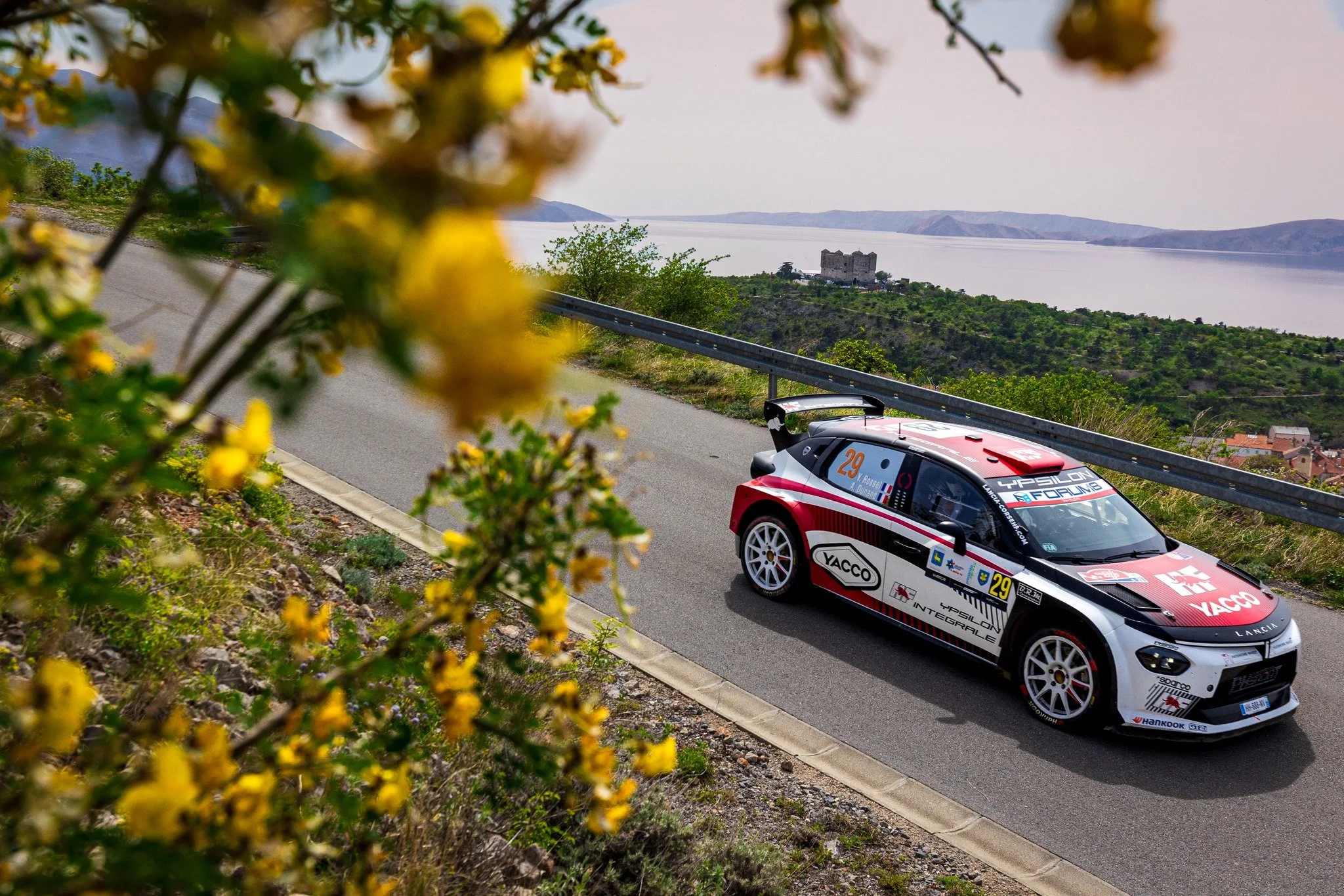 Flowers on the way to victory.

Yohan Rossel and Arnaud Dunand with the Lancia Ypsilon Rally2 HF Integrale on SS20 Alan &ndash; Senj 2 at Rally Croatia 2026, on their way to WRC2 victory.

📸 Marco Rimola
&copy;️ Pure WRC Agency
&copy;️ Marco Rimola 