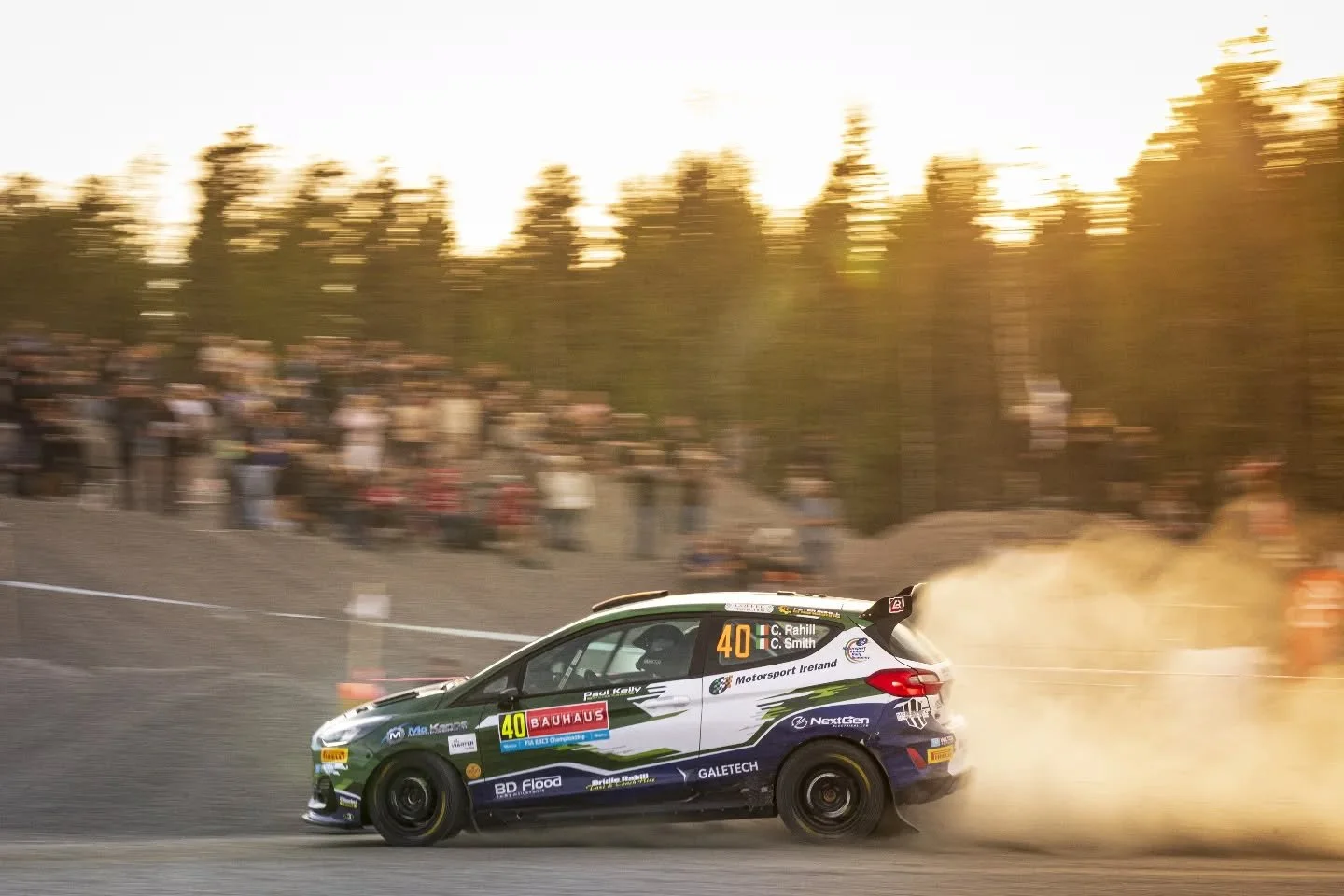 Golden hour on SS1 Br&aring;teb&auml;cken.

Craig Rahill and Conor Smith with the Ford Fiesta Rally3 for Motorsport Ireland Rally Academy at ERC BAUHAUS Royal Rally Sweden.

📸 Marco Rimola
&copy;️ Pure WRC Agency
&copy;️ Marco Rimola Photography
⚠️ 