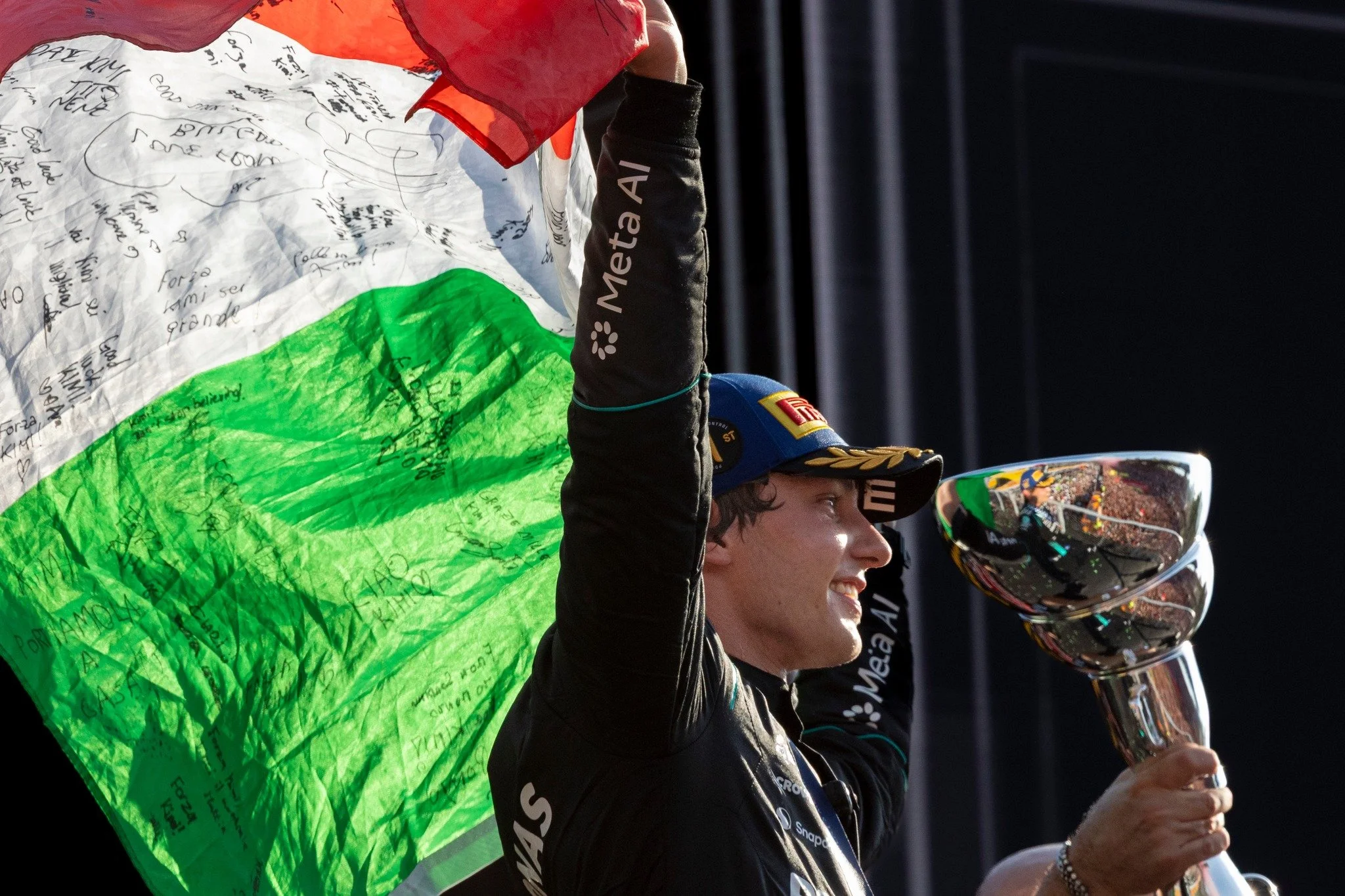 Italy behind him. Monza reflected in the silver.

A home victory written into history. 🇮🇹🏆

#KimiAntonelli #ItalianGP #MonzaGP #Monza #Formula1 #F1 #RaceWinner #HomeVictory #MercedesAMGF1 #ItalianMotorsport #F1Photography #MotorsportPhotography