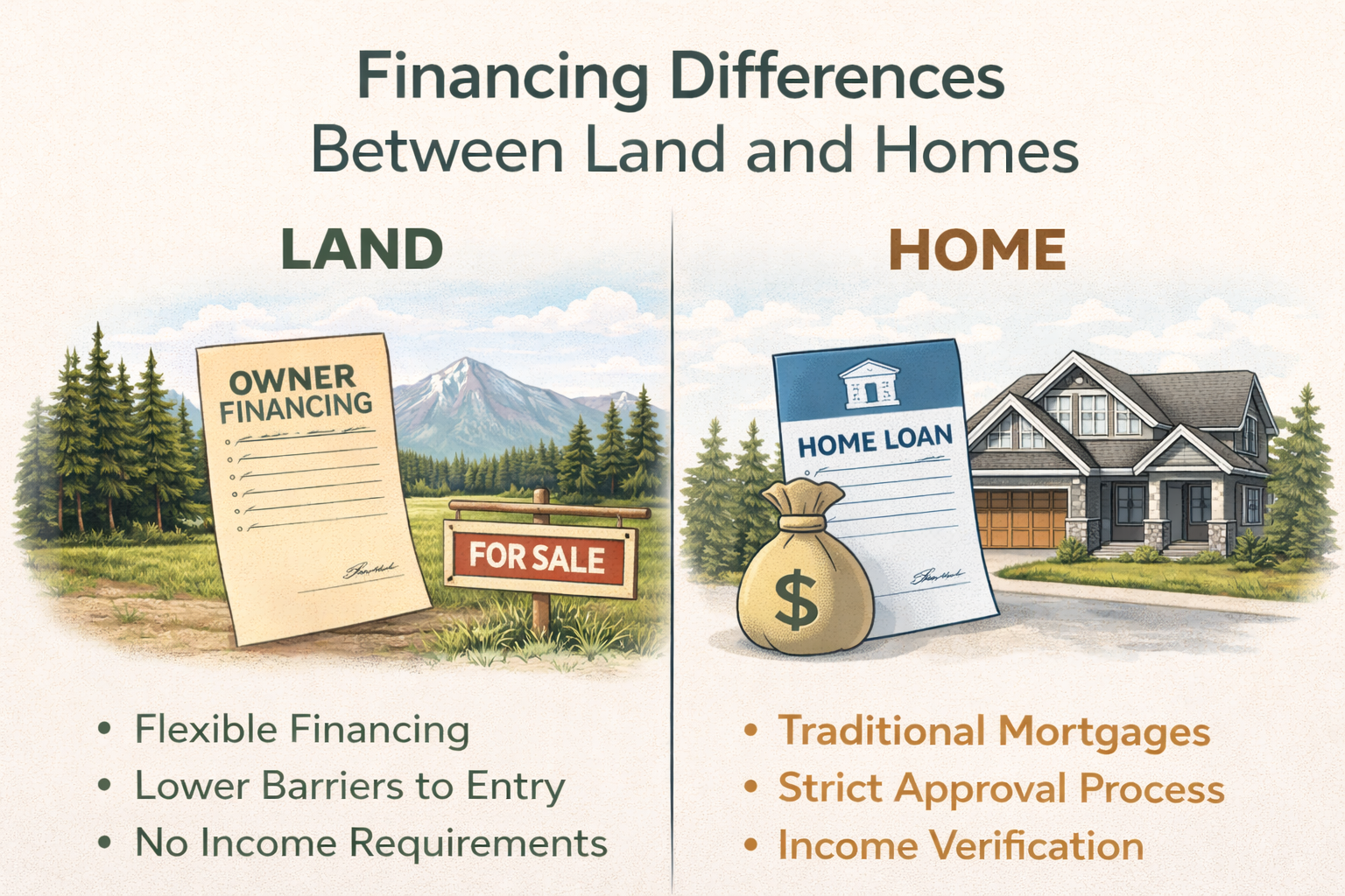 financing differences between land and homes