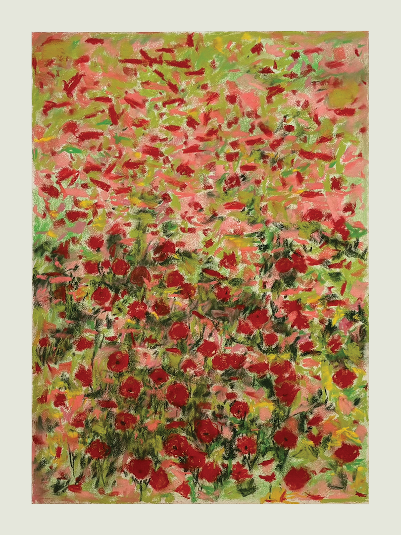 Poppies Triptych, Panel 2, Pastel Board, 18x24