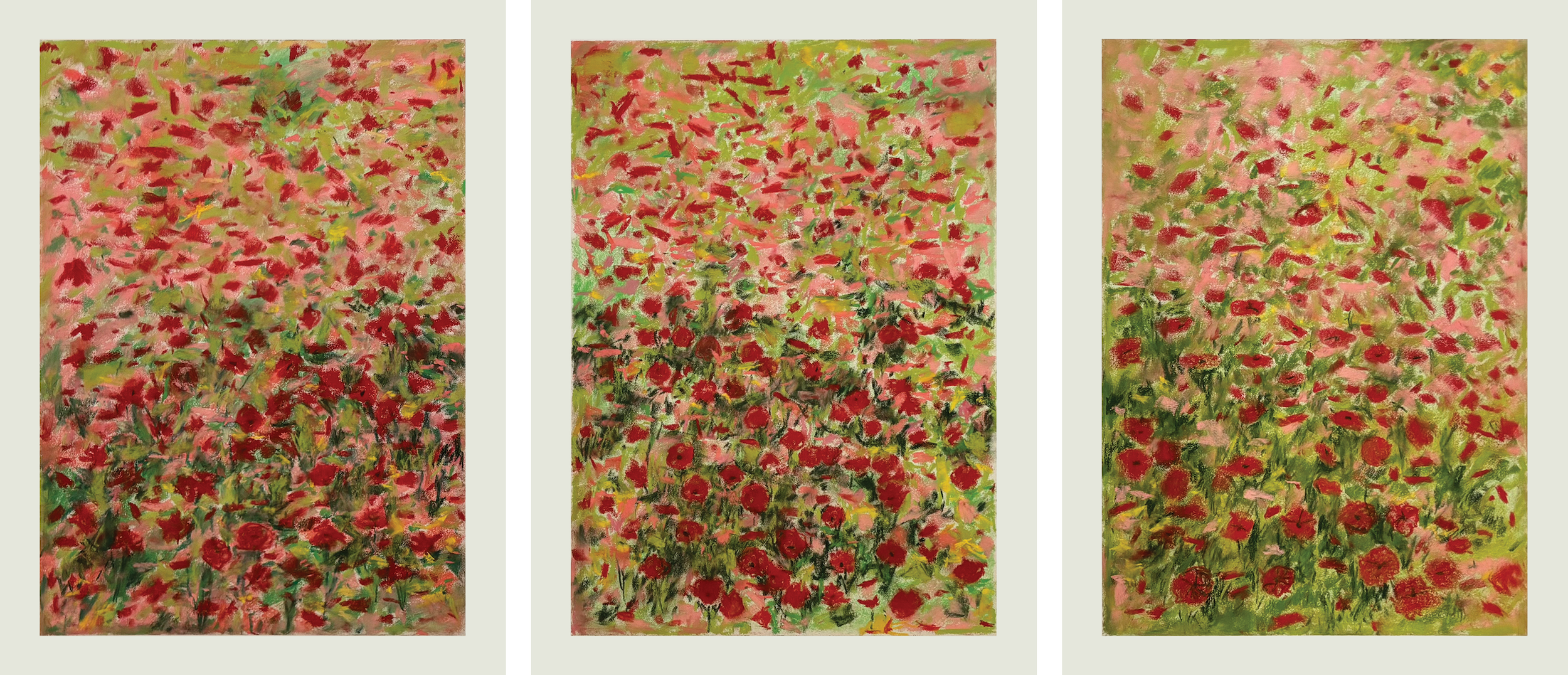 Poppies Triptych, Pastel Board, 18x24 Panels