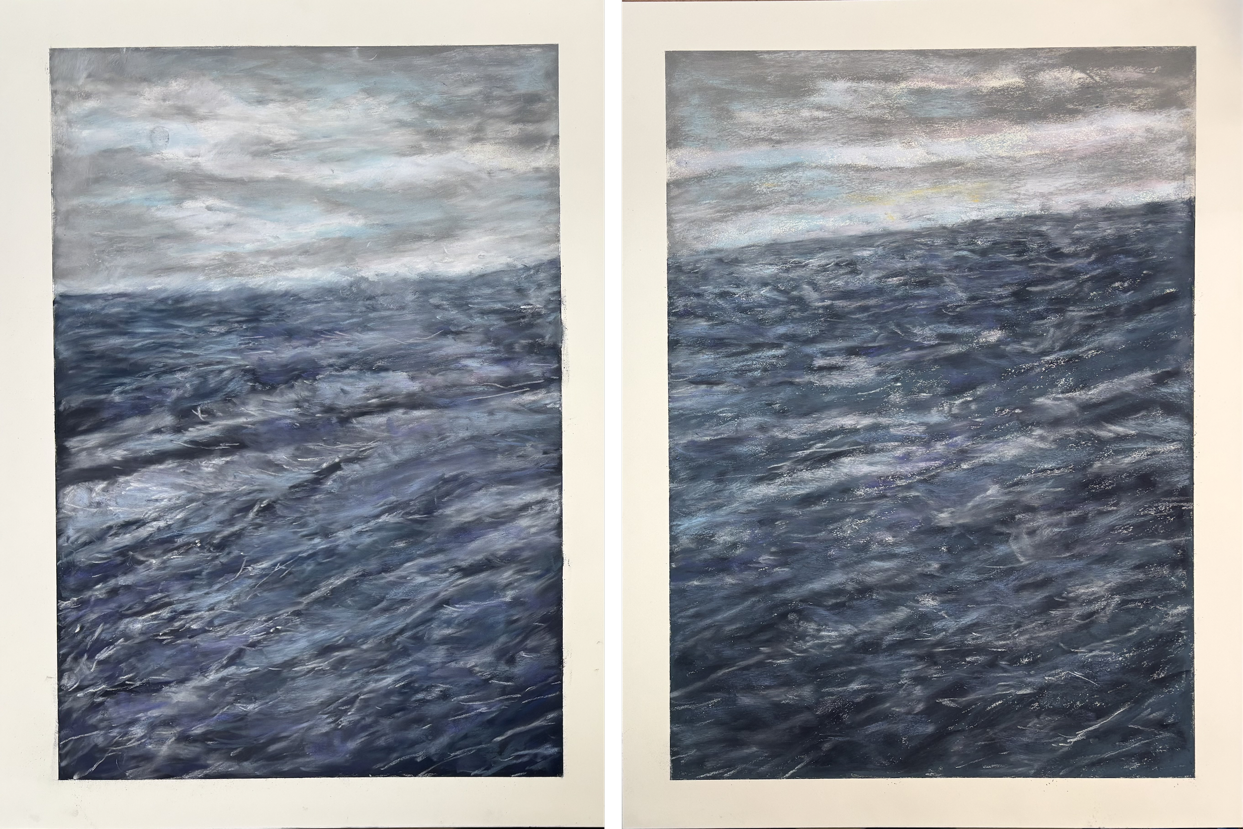 Dark Sea Diptych, Pastel on Board, 18x24