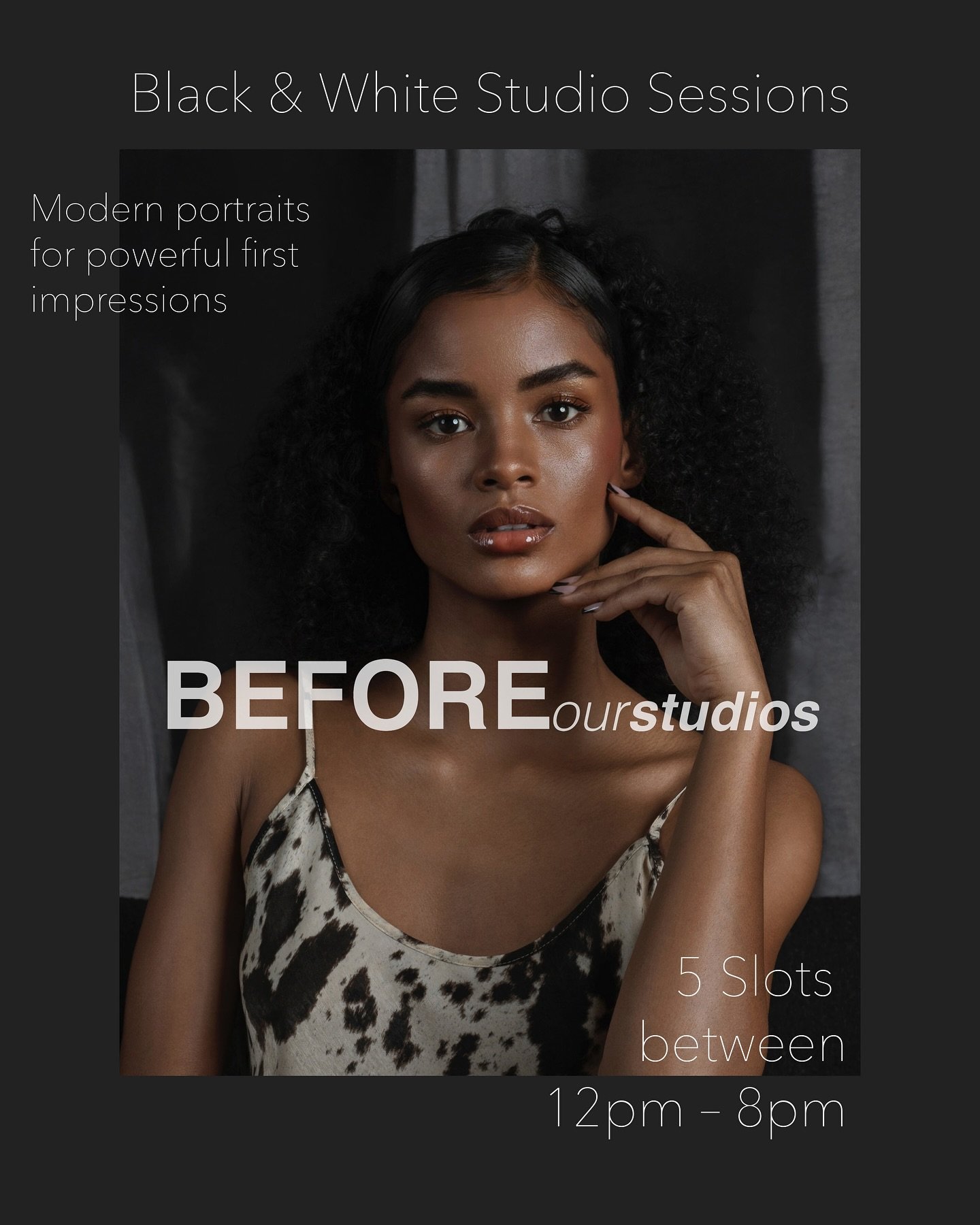 We&rsquo;re offering exclusive Black &amp; White Studio Sessions &mdash; perfect for personal branding, LinkedIn, creatives, and models.

🎥 15-sec Portrait Video &mdash; $300
📸 2 Edited Studio Photos &mdash; $300
💥 Book both for $500 (save $100)

