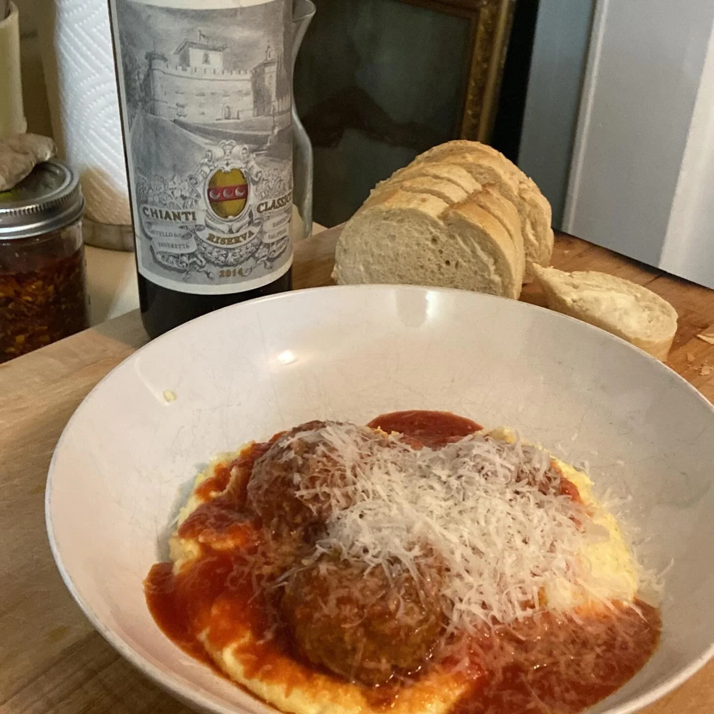 Polpetti, polenta and Paneretta Riseva 2014 fir Jamie&rsquo;s 51st🎉🎂