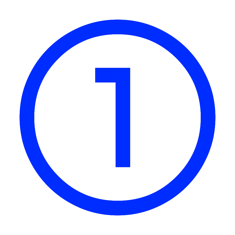 Blue number one inside a blue circle on a black background.