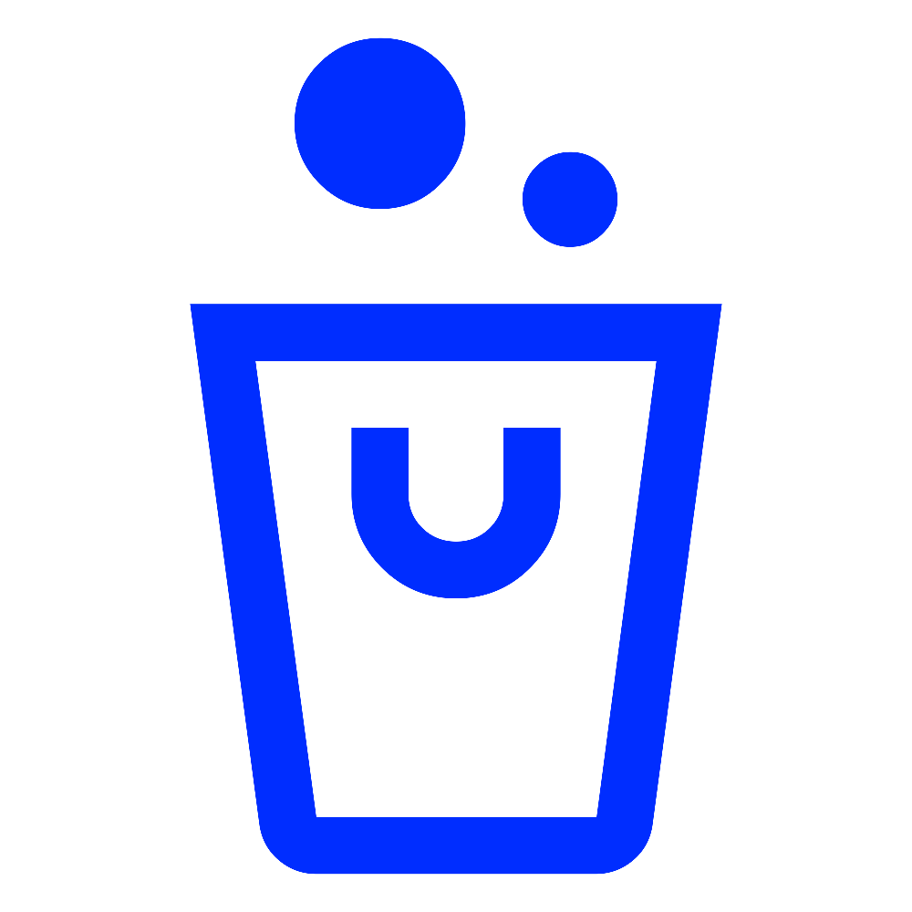 Blue icon of a beverage cup with two bubbles above it