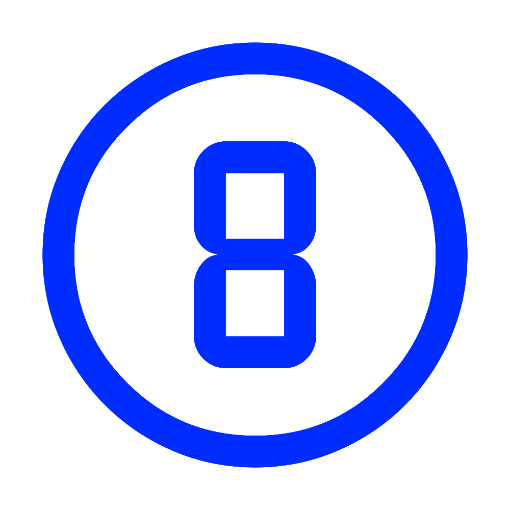 Digital countdown timer showing the number 8 in blue against a black background.