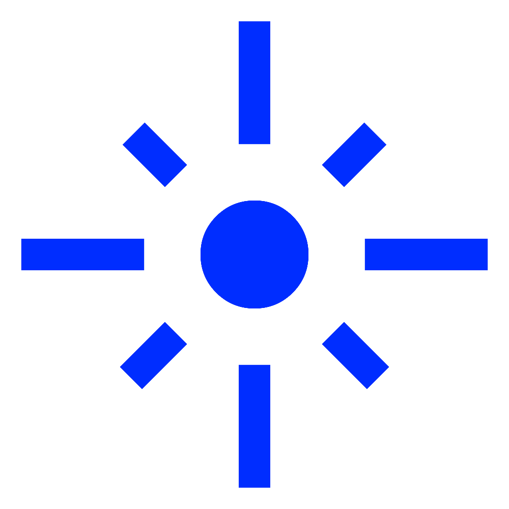 A black background with a central blue circle surrounded by eight blue rectangular bars arranged in a radial pattern.