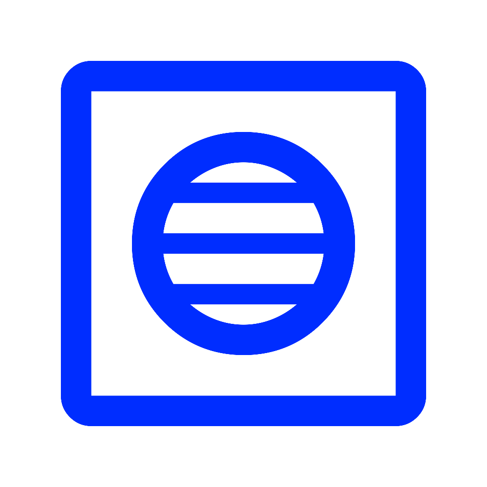 Blue ventilation fan icon on black background.