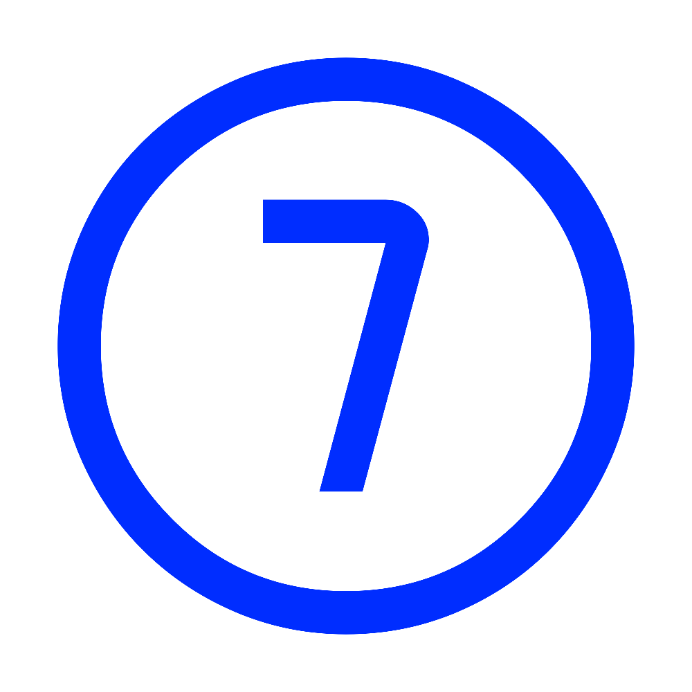 Blue circular sign with the number 7 in the center.