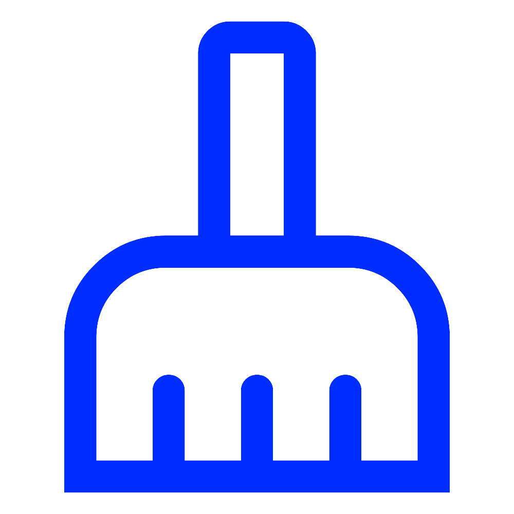 Simple blue vacuum cleaner icon with a rounded top and a handle on a black background.