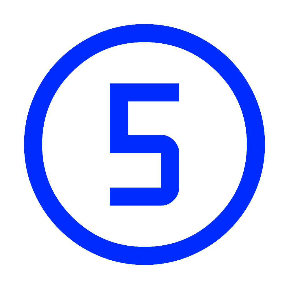 Blue circle with the number 5 inside on a black background.