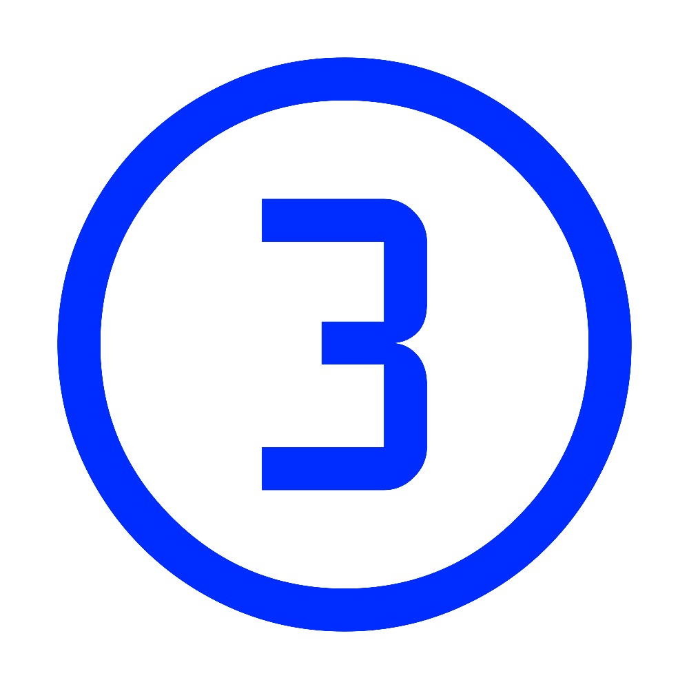 Blue number 3 inside a circle on a black background.