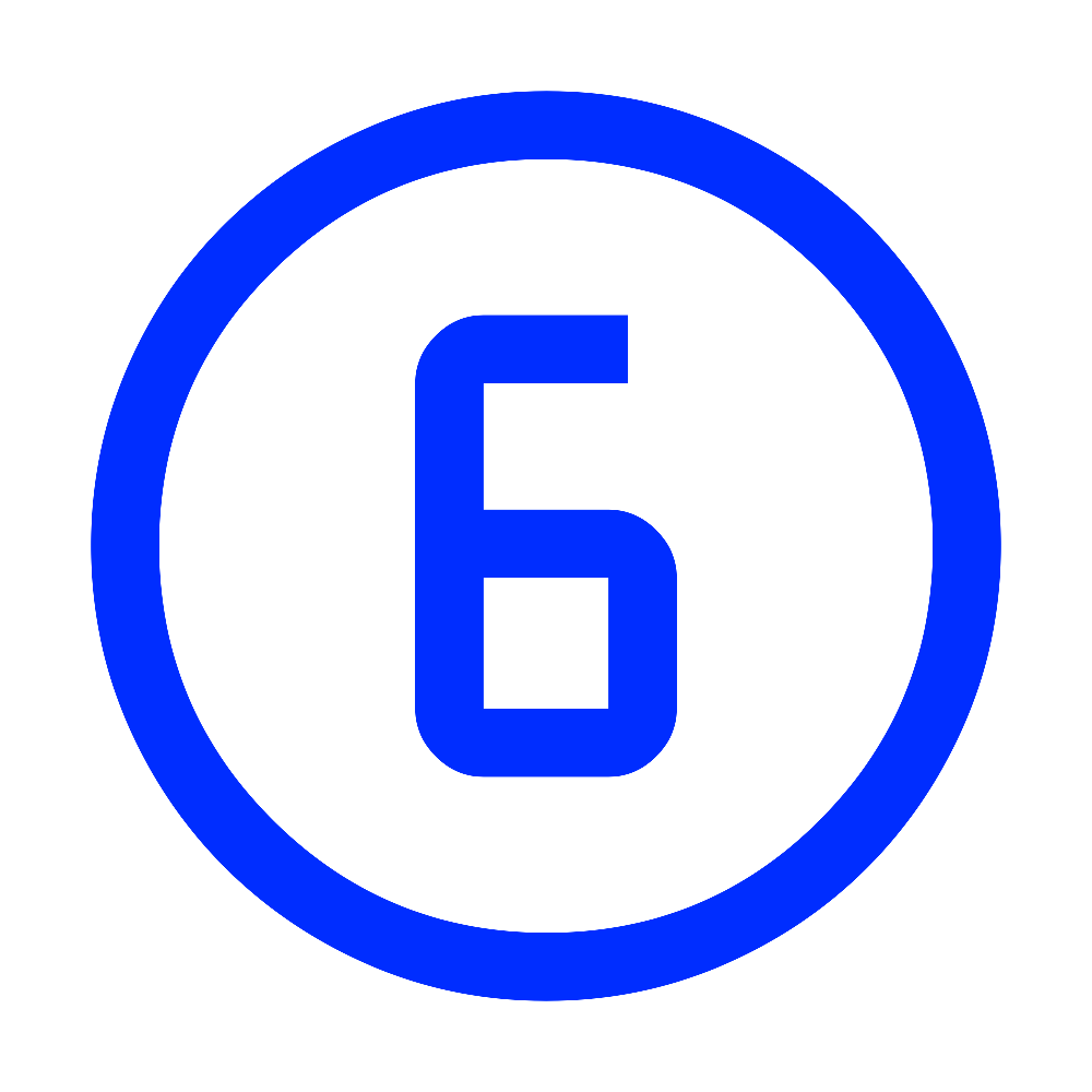 Blue circular road sign with the number 6 in the center.