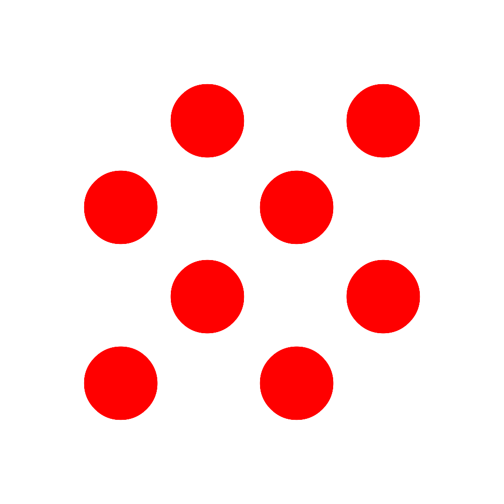 A diagram of a molecule with a central black atom connected to six red atoms arranged in a hexagonal shape around it.