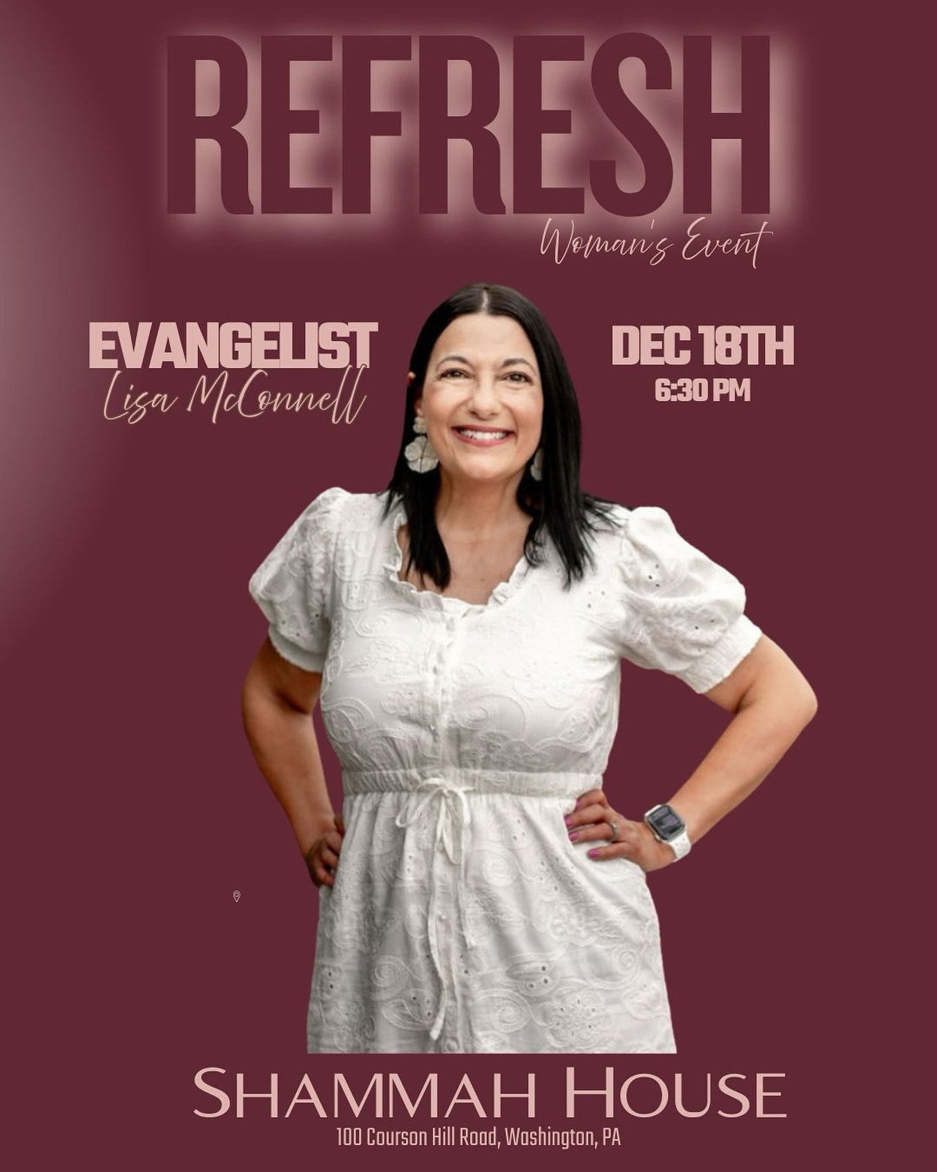 For all my PA ladies!! 🙋&zwj;♀️ Join me on December 18 at 6:30 PM at Shammah House, Washington, PA! Come expecting to be refreshed in the presence of God! 🔥🙏🙌