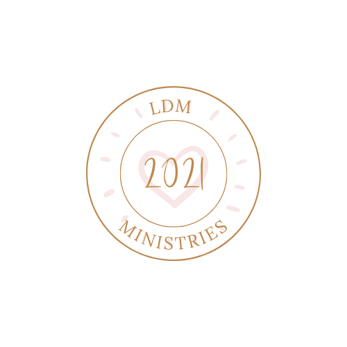 Circular emblem with text 'LDM Ministries 2021' and a heart in the background.