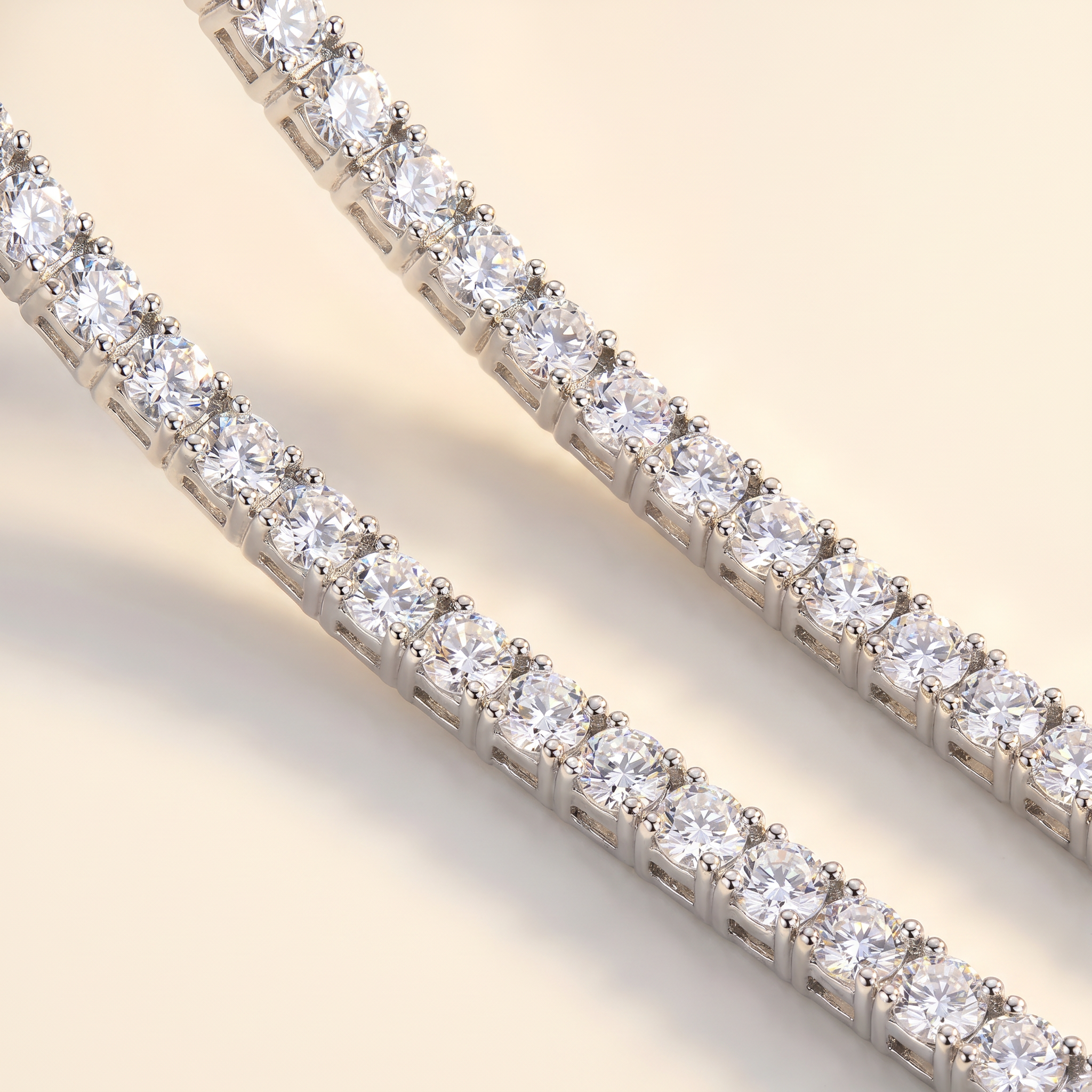 Close Up of AAAA Zirconia Tennis Earrings in 925 Sterling Silver Showing Brilliant Stone Detail