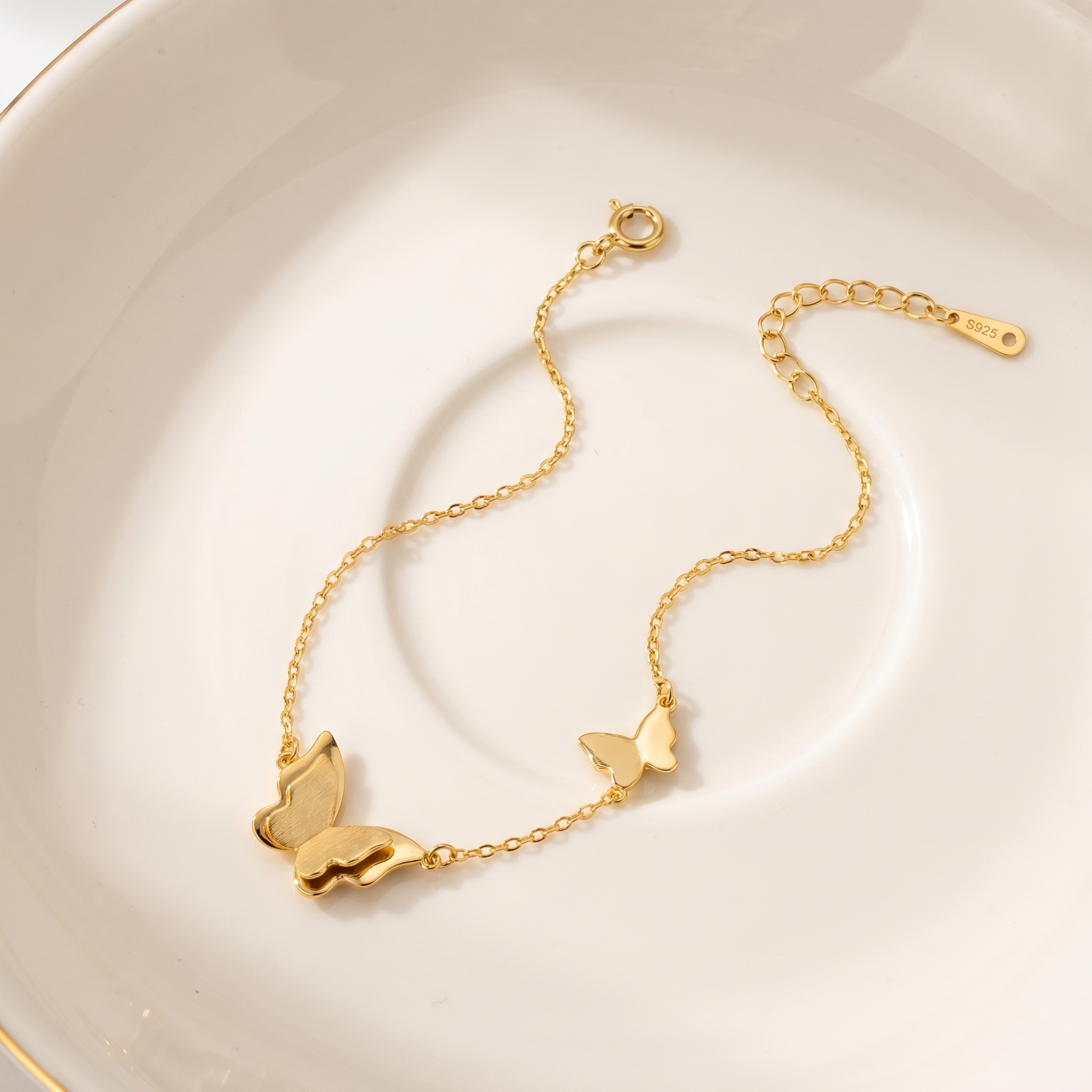 Gold butterfly bracelet with adjustable chain, 925 sterling silver, LAURRÈ Jewellery