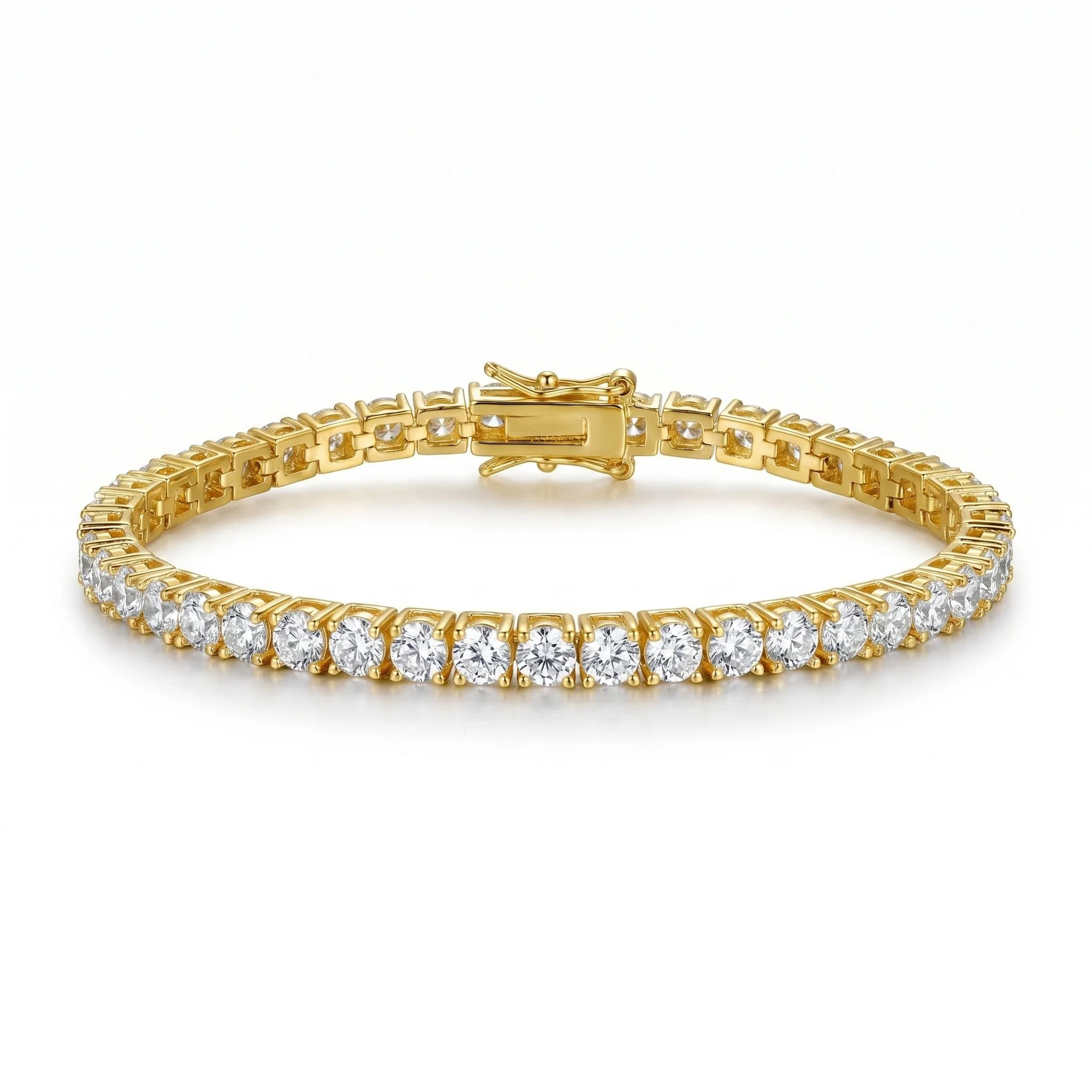 Gold plated 8 inch tennis bracelet with cubic zirconia stones