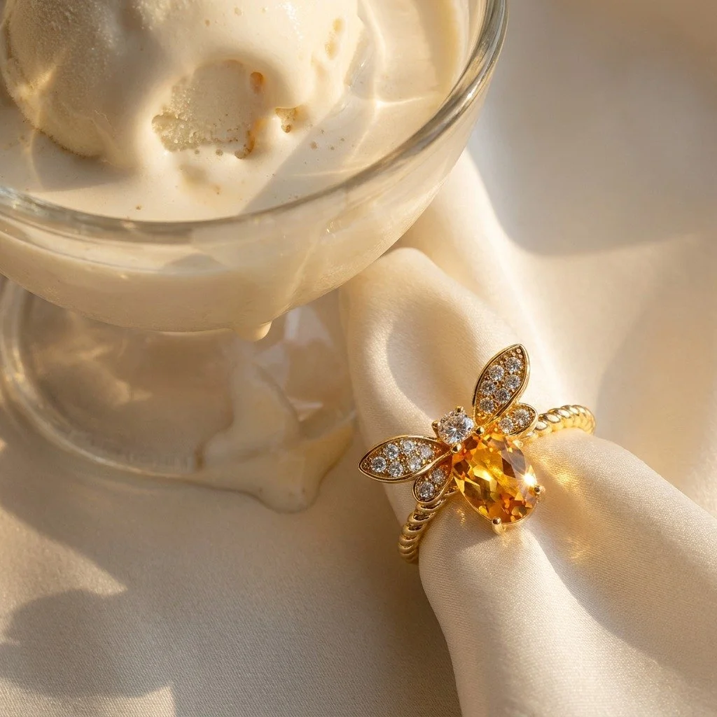 🍦✨ Sweet like summer, sparkling like sunshine.

Our Bee Citrine Ring is crafted from 925 sterling silver with luxurious 18K gold plating, featuring a radiant citrine gemstone and shimmering zirconia details. Inspired by golden summer days and design