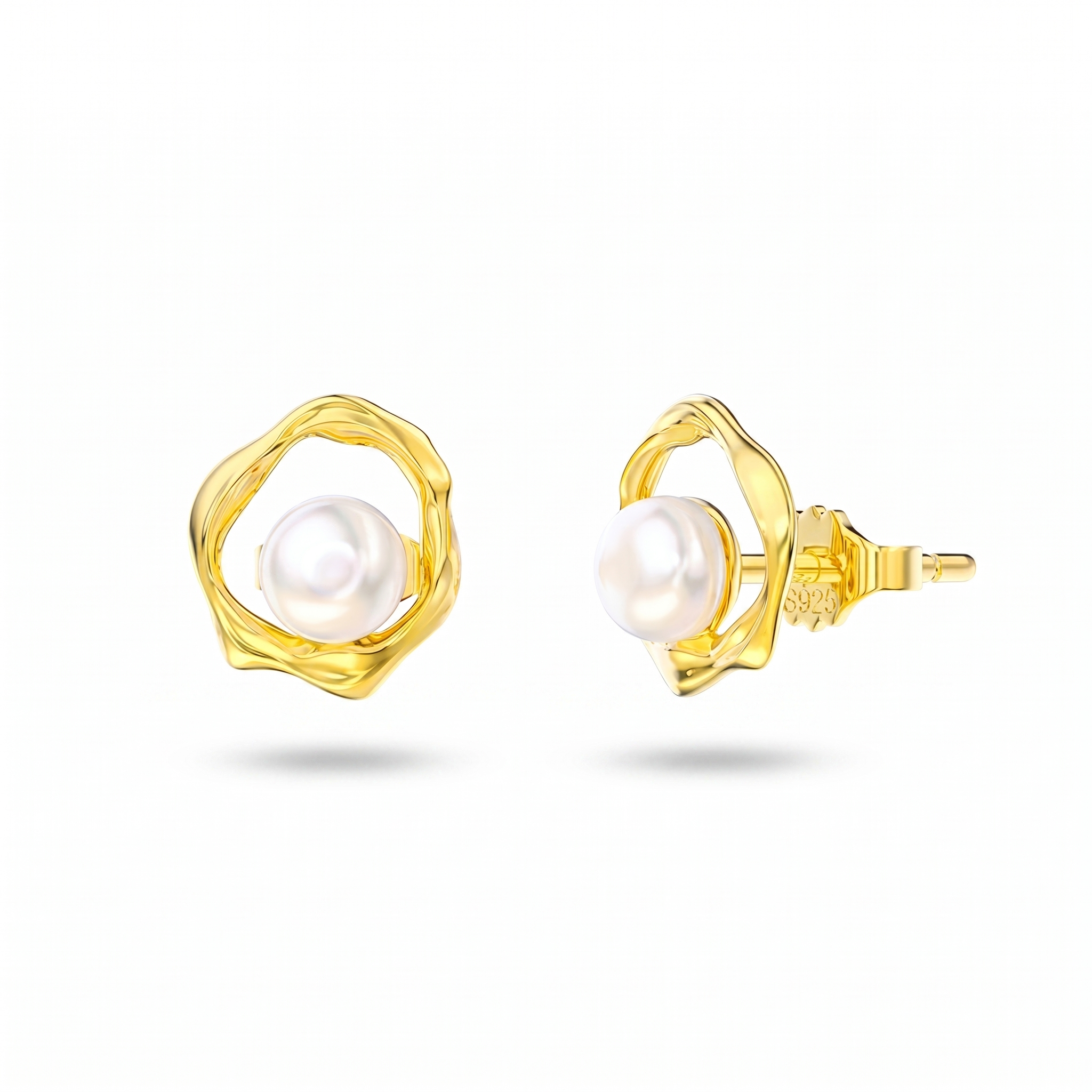 Gold Plated 925 Sterling Silver Freshwater Pearl Stud Earrings