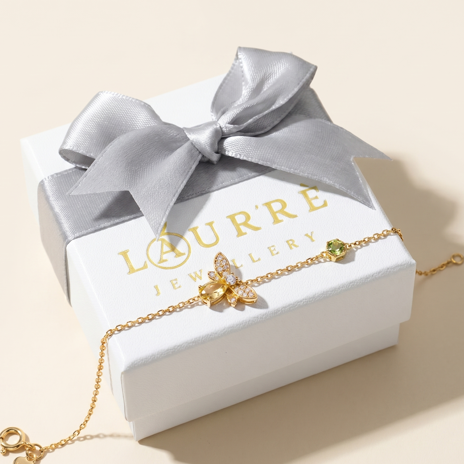 Gold Plated 925 Sterling Silver Natural Citrine Bee Bracelet Presented in LAURRÈ Luxury Gift Box